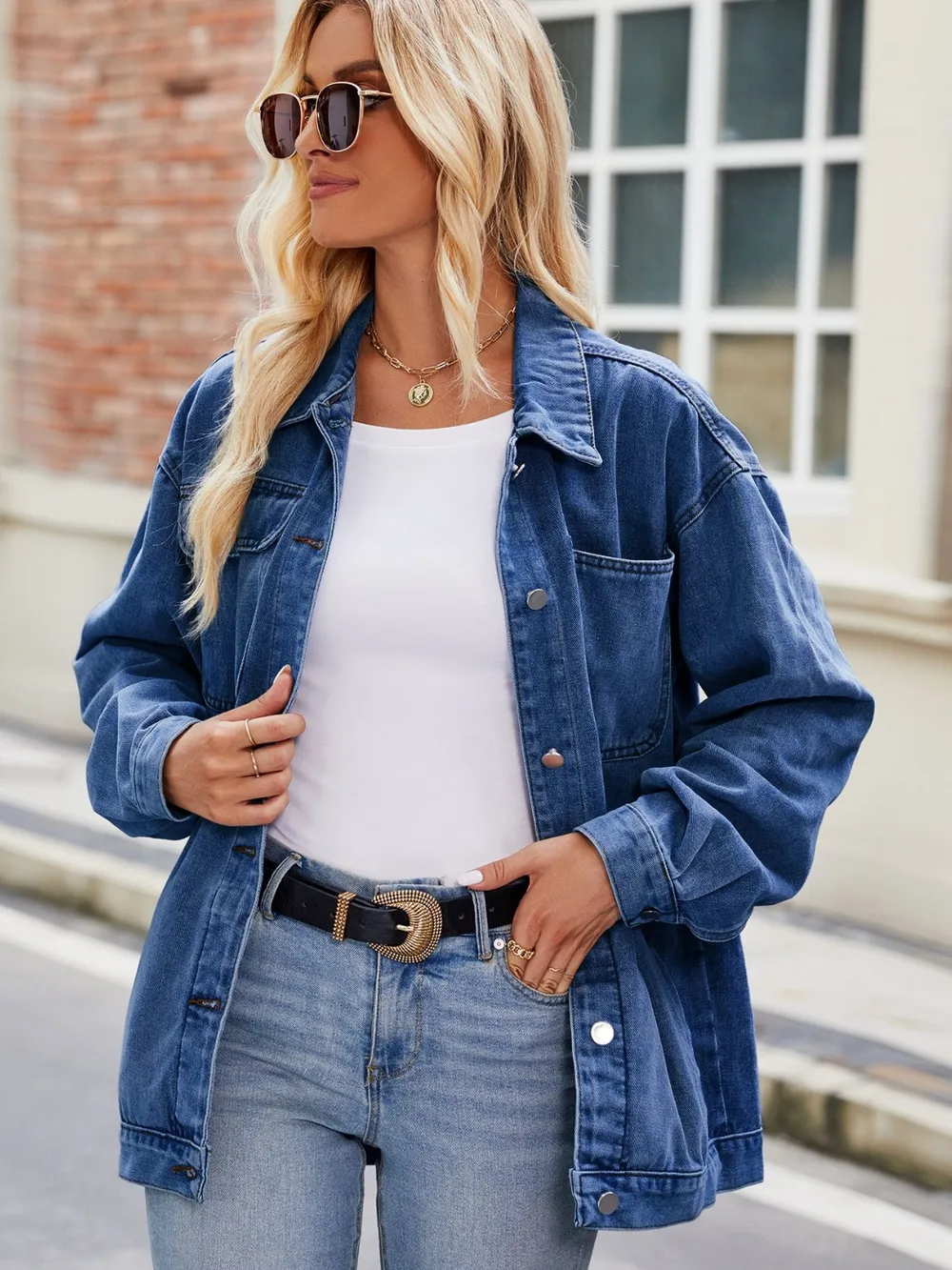 Button Up Denim Jacket with Pockets, image 7