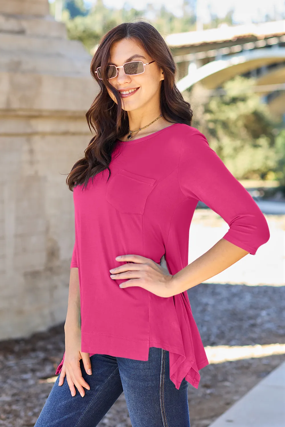 Full Size Round Neck Pocketed T-Shirt, image 6