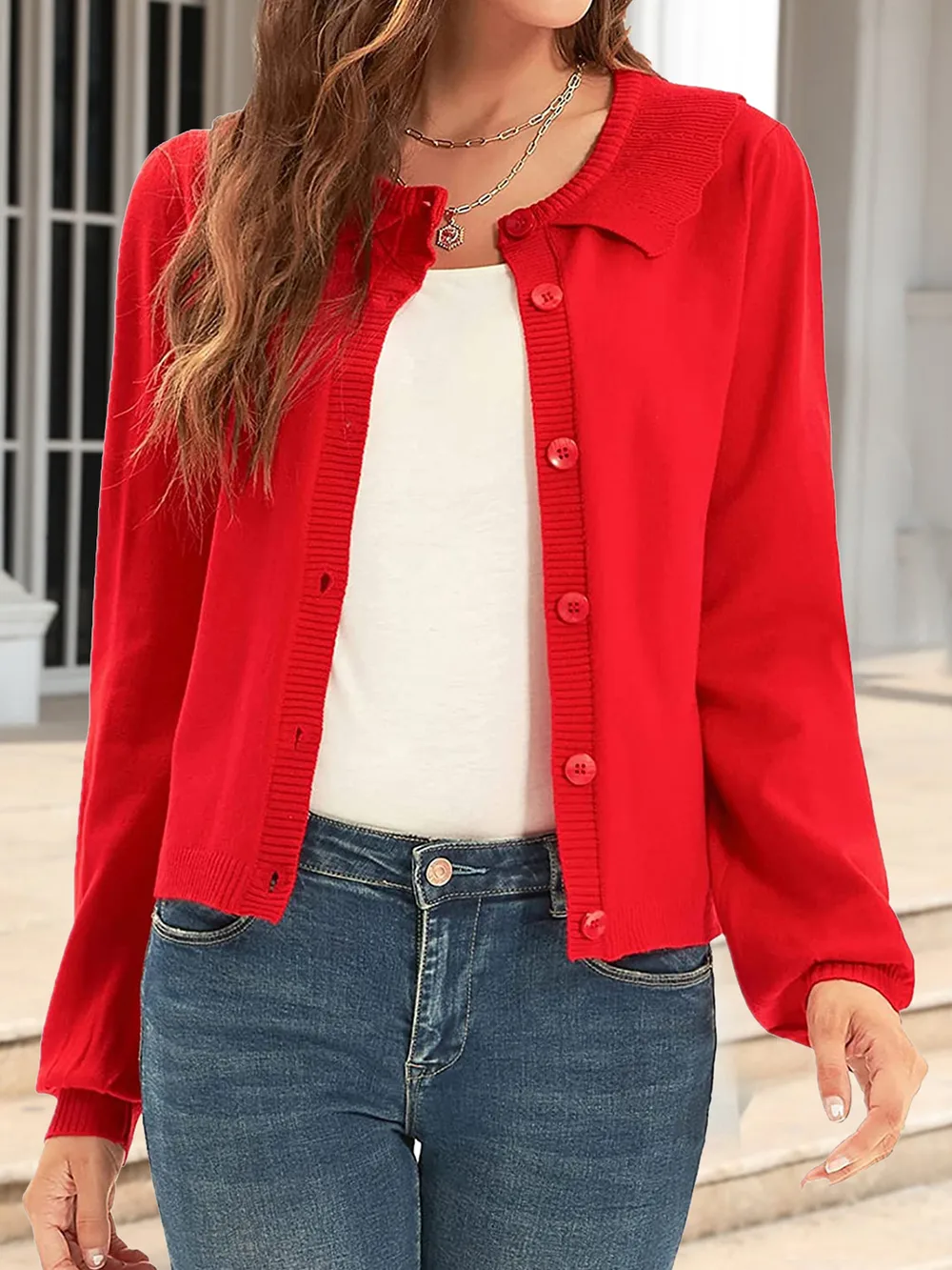 Collared Long Sleeve Button Down Cardigan, image 2