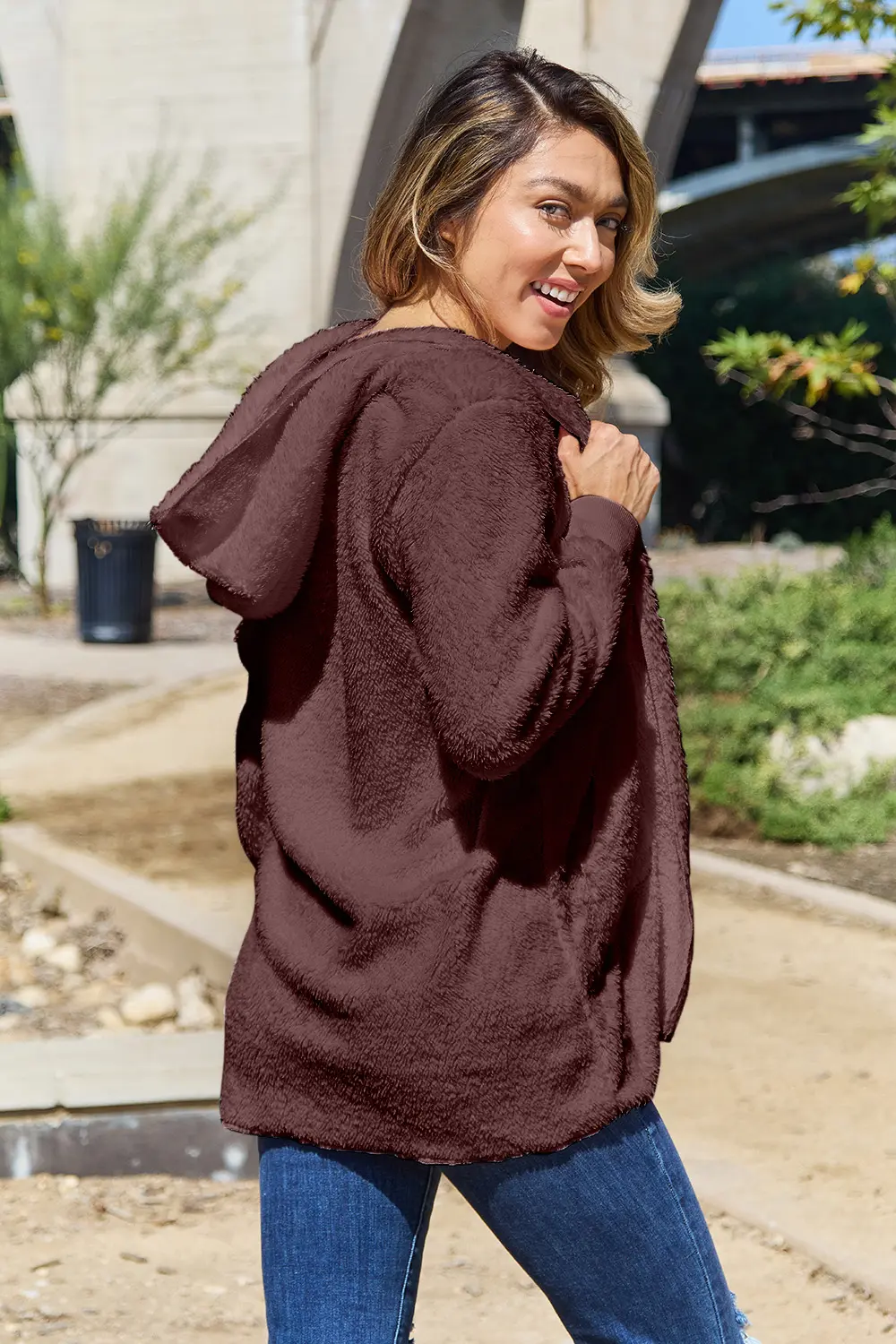 Full Size Teddy Hooded Jacket with Pockets, image 14