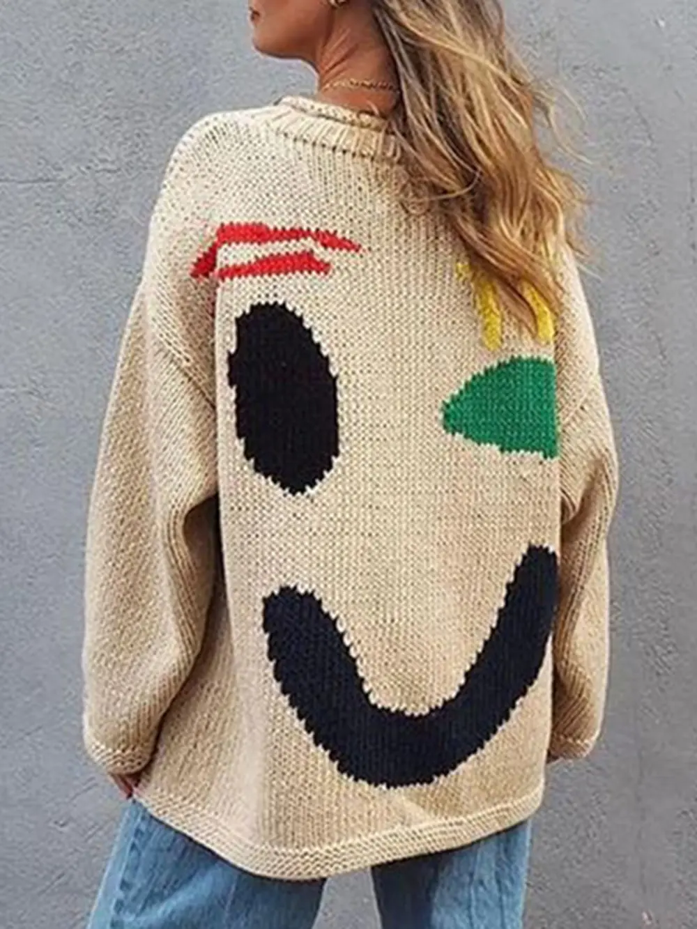Contrast Drop Shoulder Long Sleeve Sweater, image 2