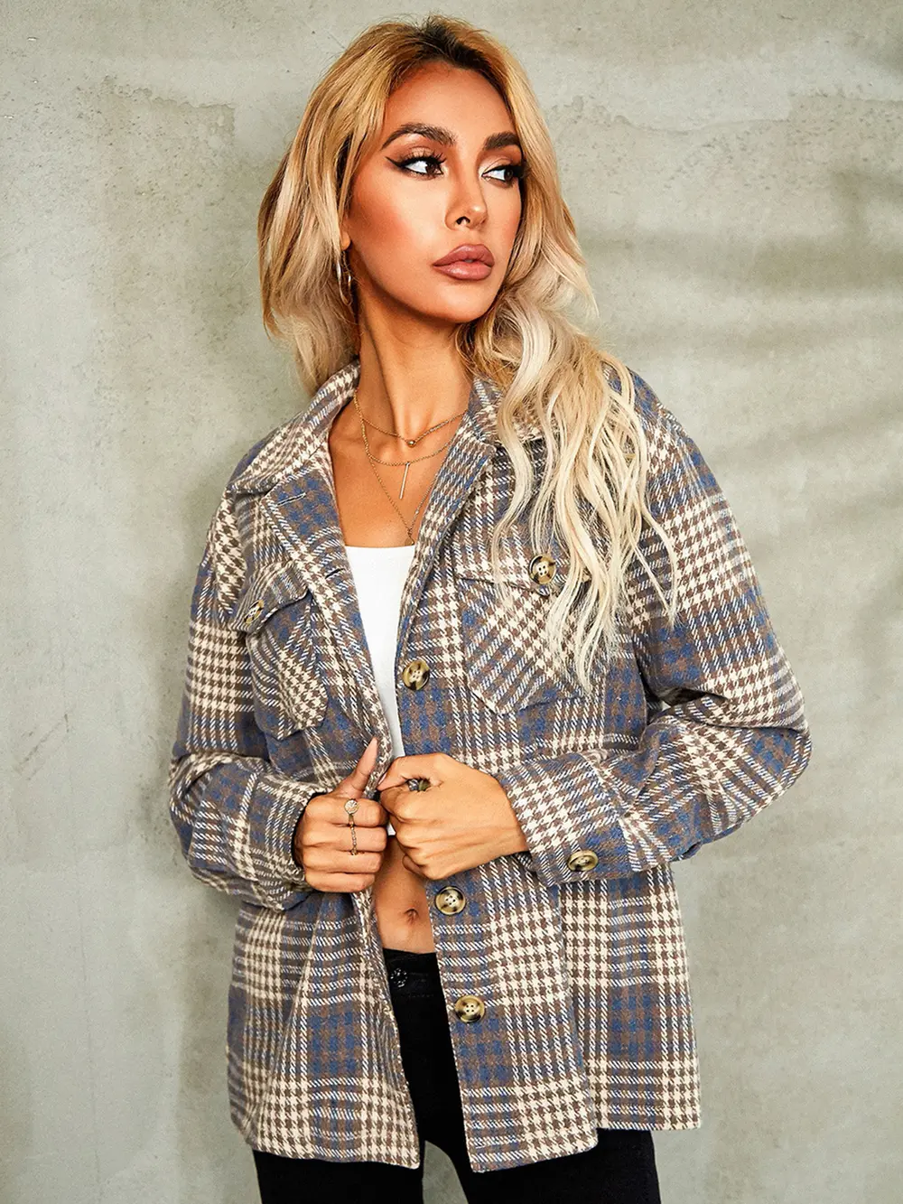 Plaid Button Down Collared Jacket, image 10