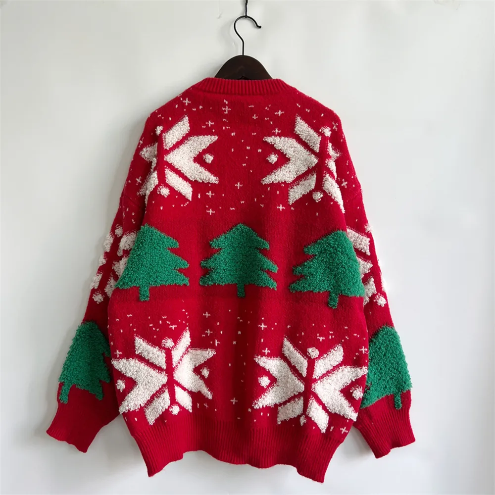 Snowflake Round Neck Long Sleeve Sweater, image 5