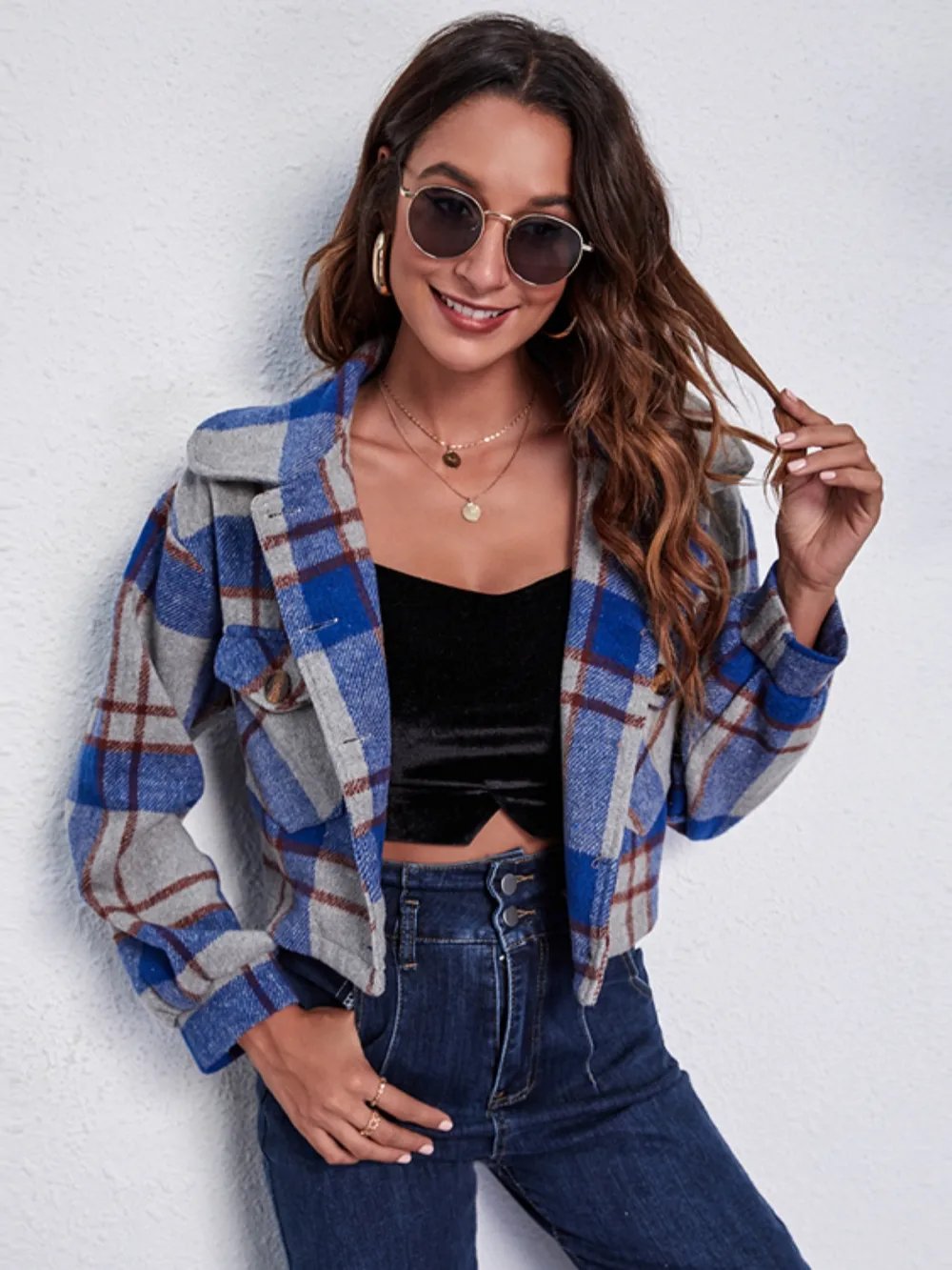 Plaid Button Front Jacket with Pockets, image 14