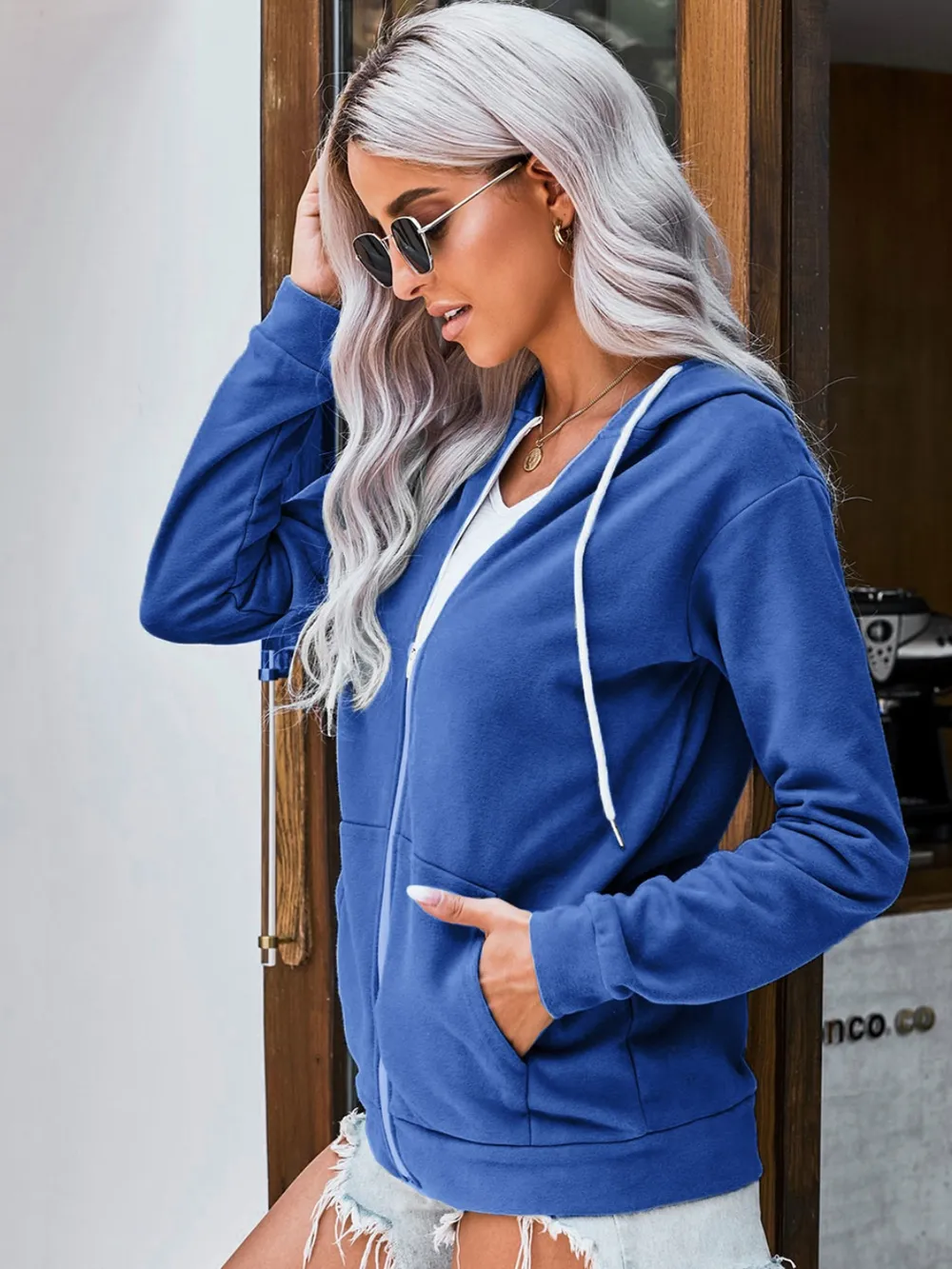 Drawstring Zip Up Hooded Jacket, image 3