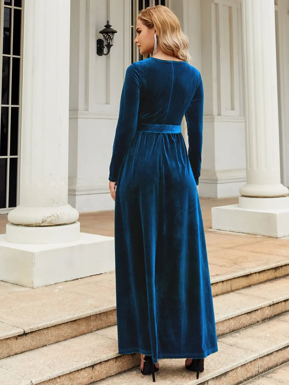 Tie Front Round Neck Long Sleeve Maxi Dress, image 10