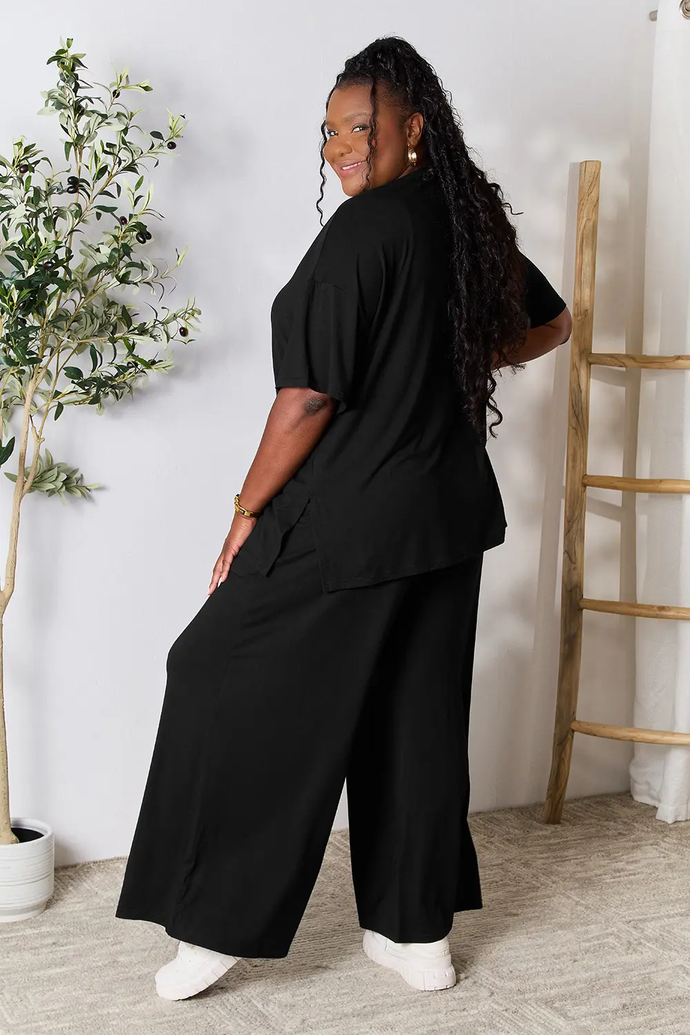 Full Size Round Neck Slit Top and Pants Set, image 13