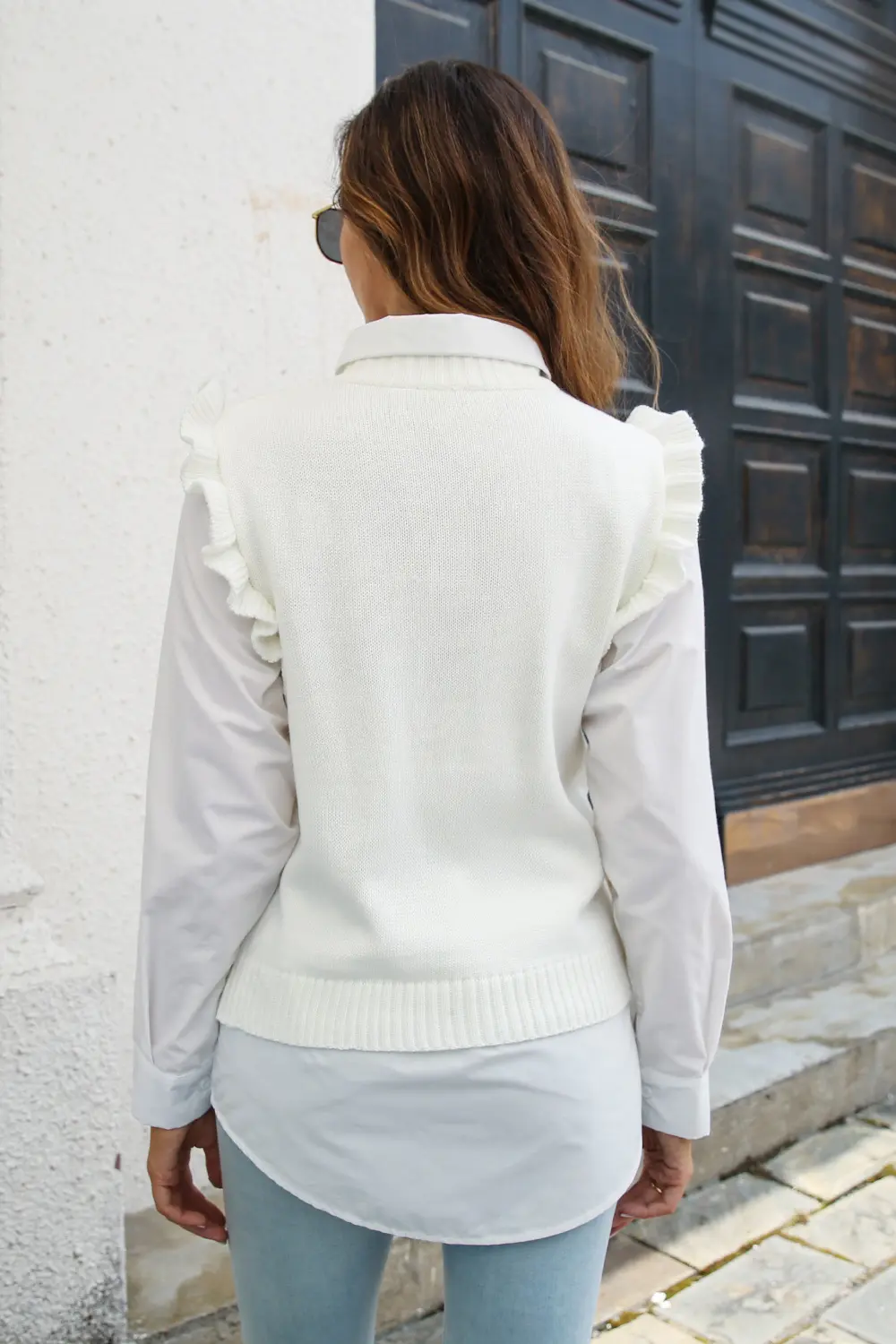 Round Neck Ruffled Sweater Vest, image 8