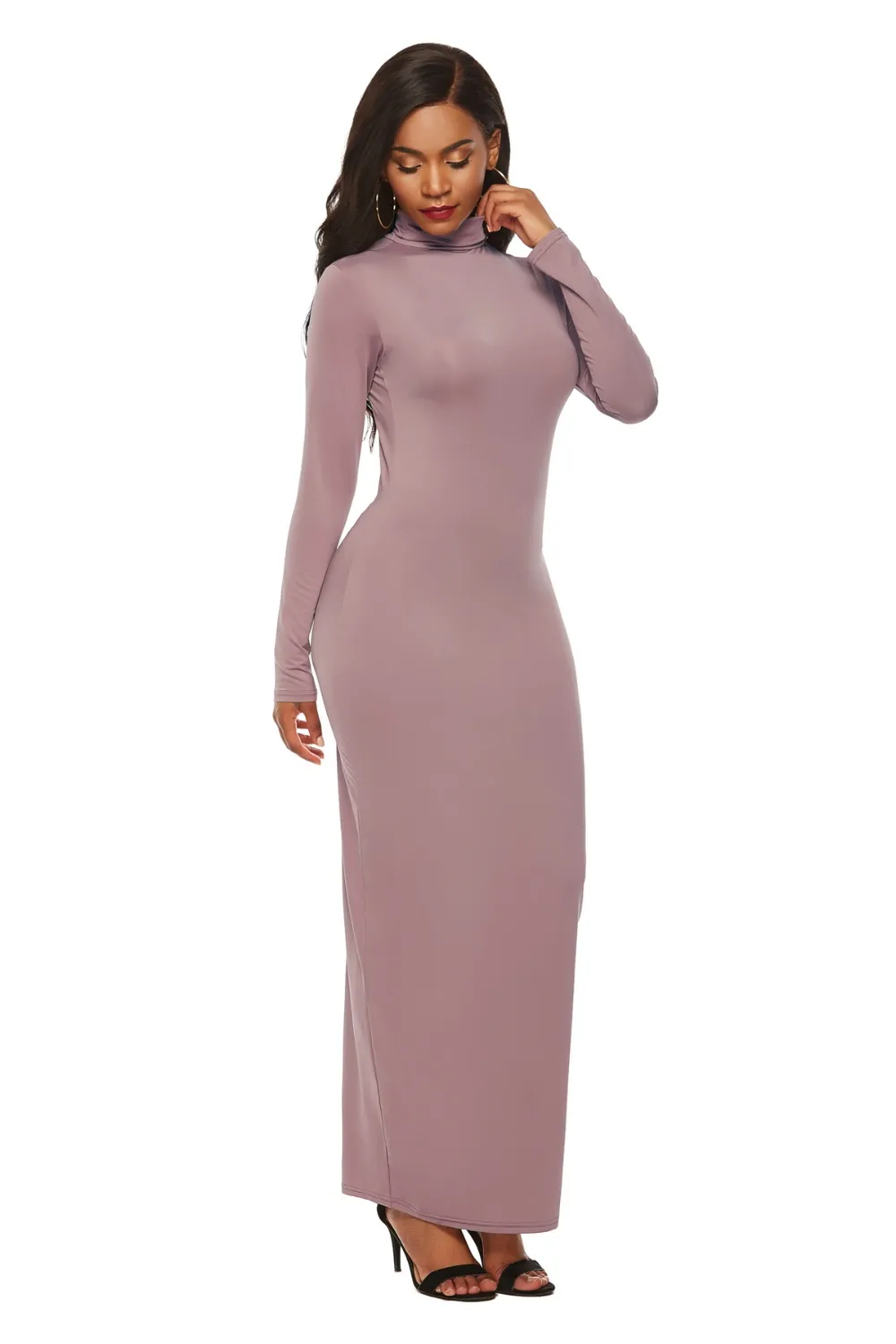 Mock Neck Long Sleeve Maxi Slim Dress, image 18