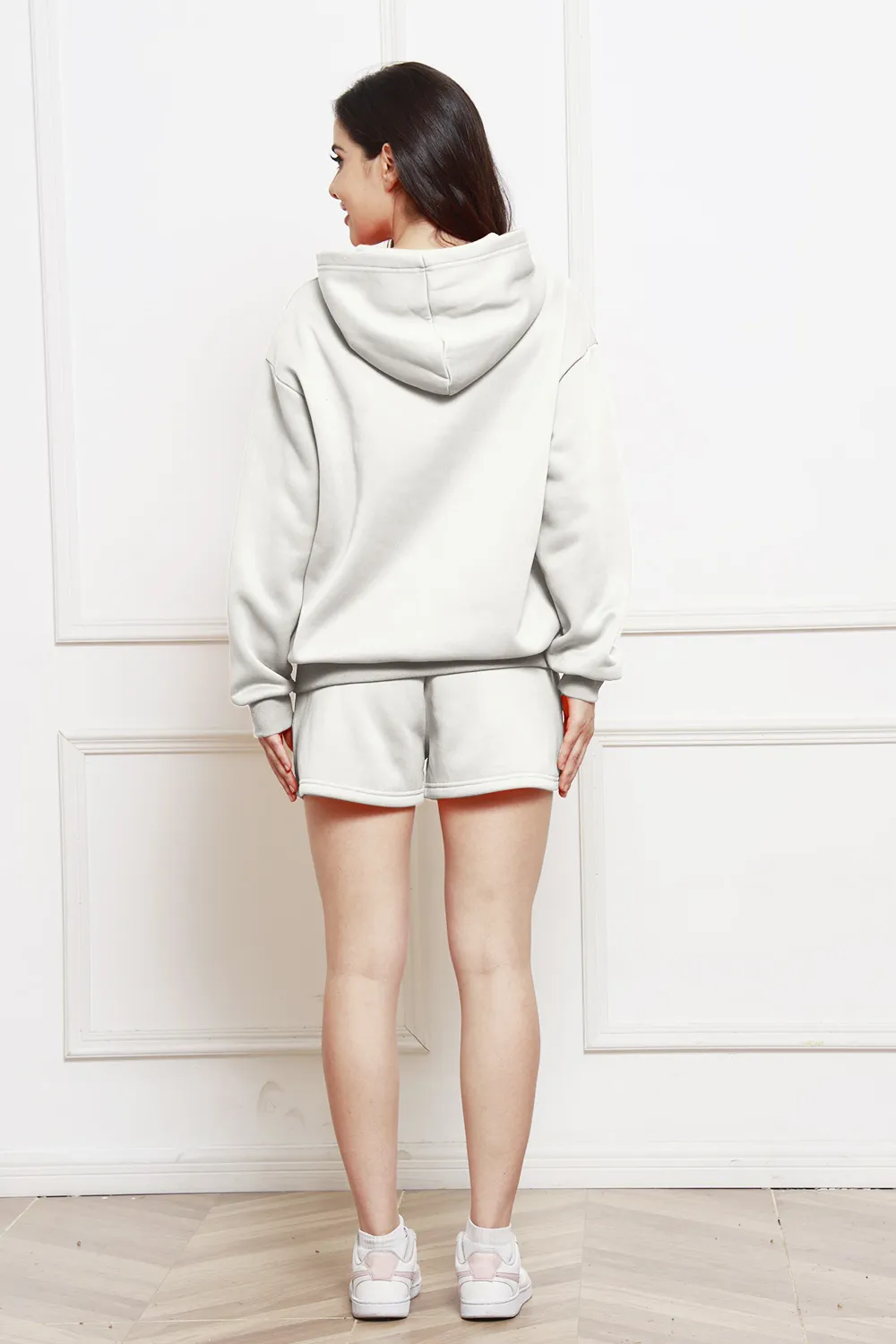 Drop Shoulder Long Sleeve Hoodie and Shorts Set, image 12