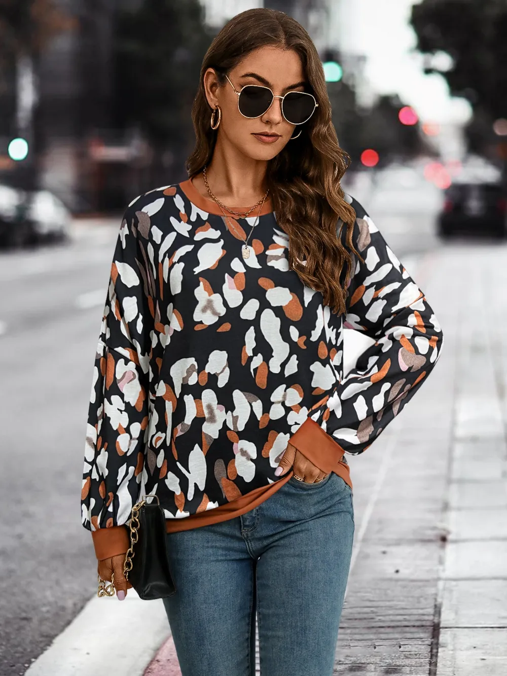 Leopard Round Neck Drop Shoulder Sweatshirt, image 5