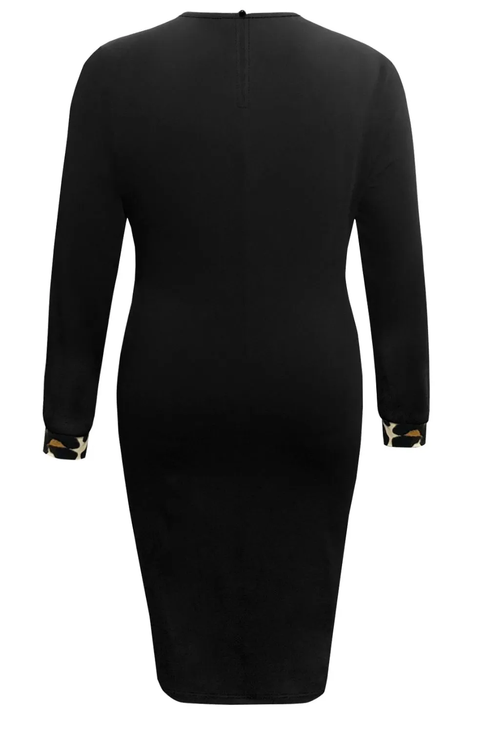 Plus Size Leopard Round Neck Long Sleeve Dress, image 3
