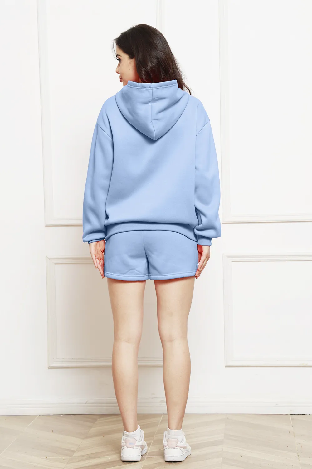 Drop Shoulder Long Sleeve Hoodie and Shorts Set, image 21