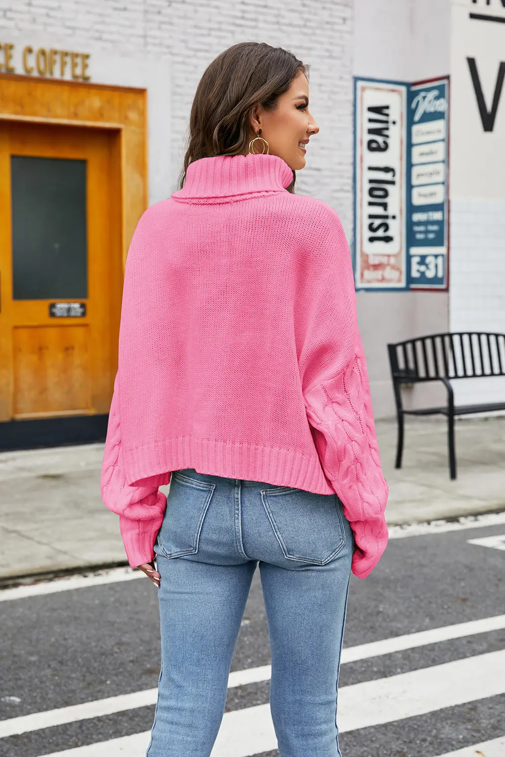 Turtleneck Cable-Knit Long Sleeve Sweater, image 2