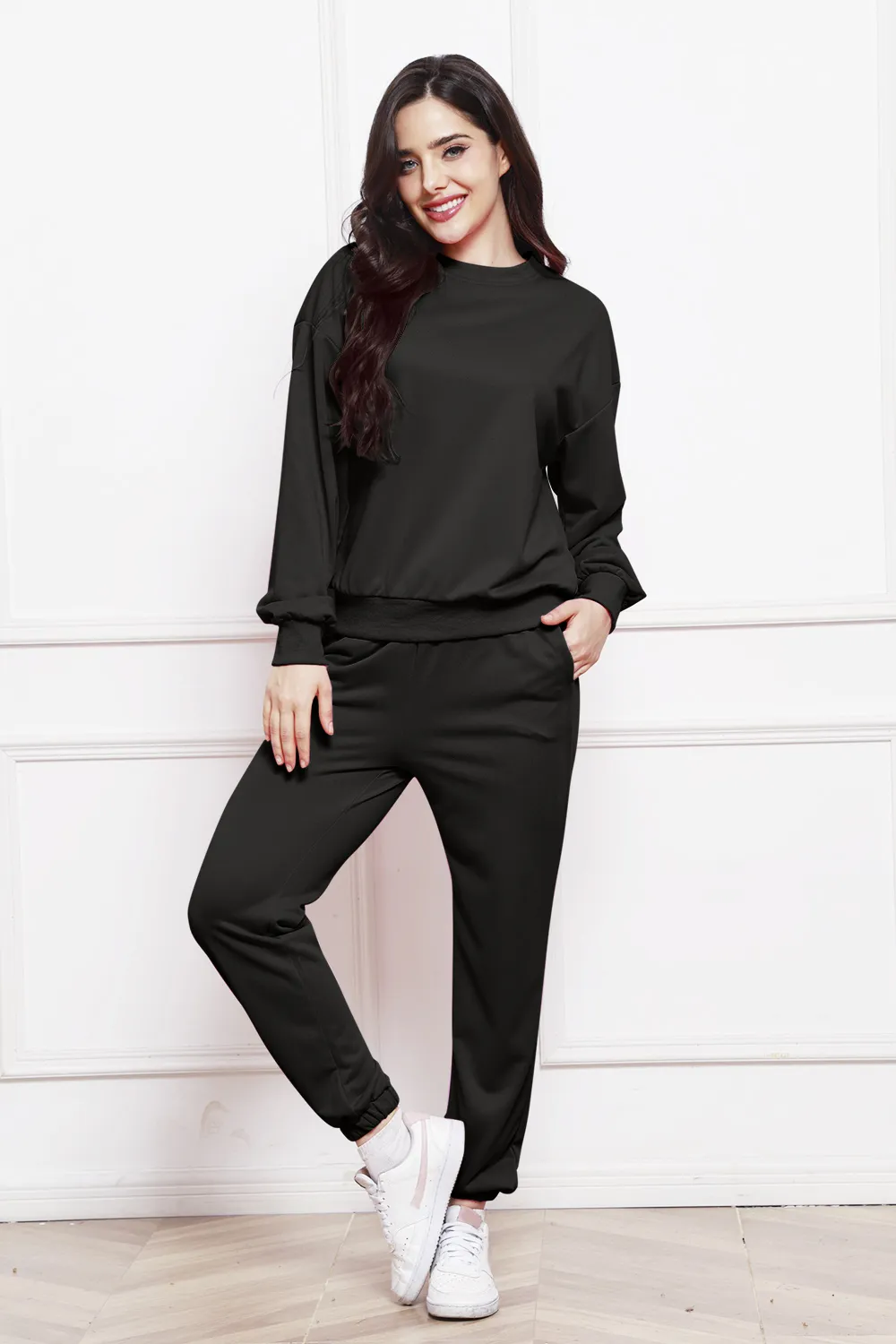 Round Neck Long Sleeve Sweatshirt and Pants Set