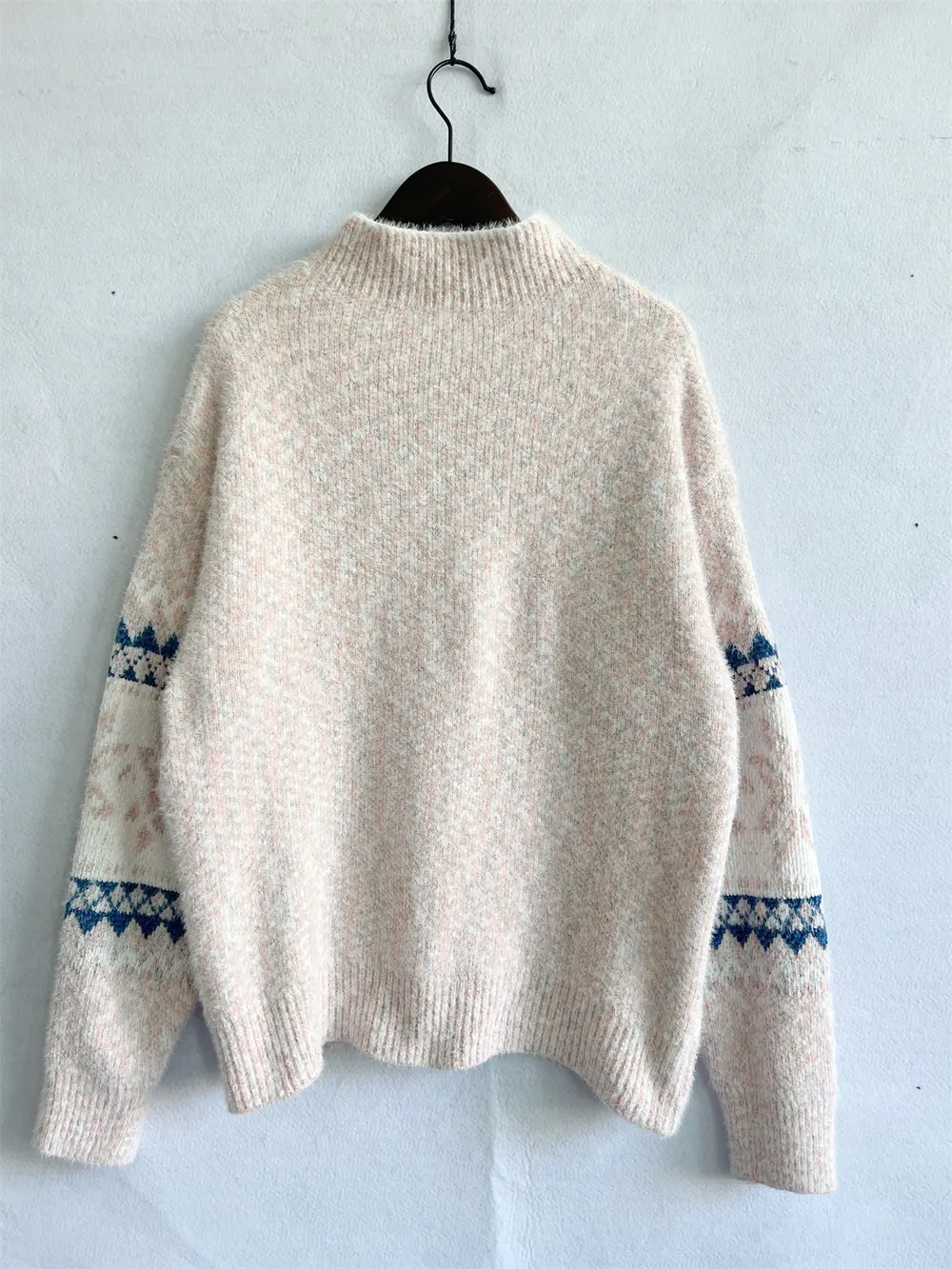 Geometric Mock Neck Dropped Shoulder Sweater, image 9
