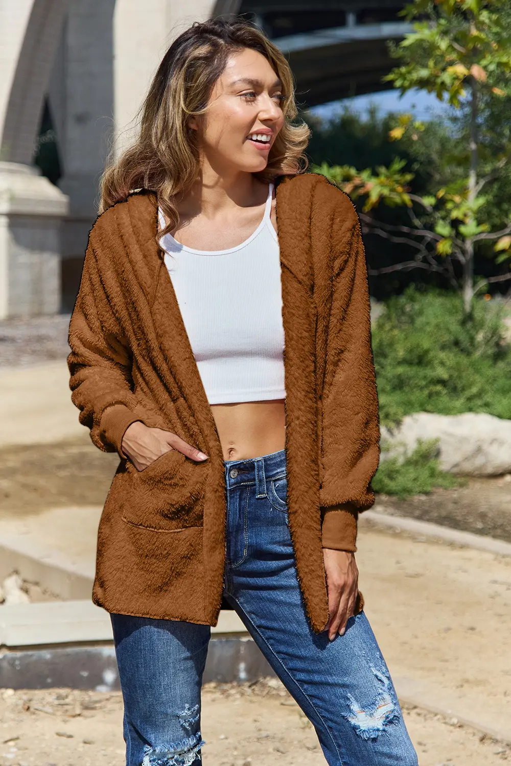 Full Size Teddy Hooded Jacket with Pockets, image 15