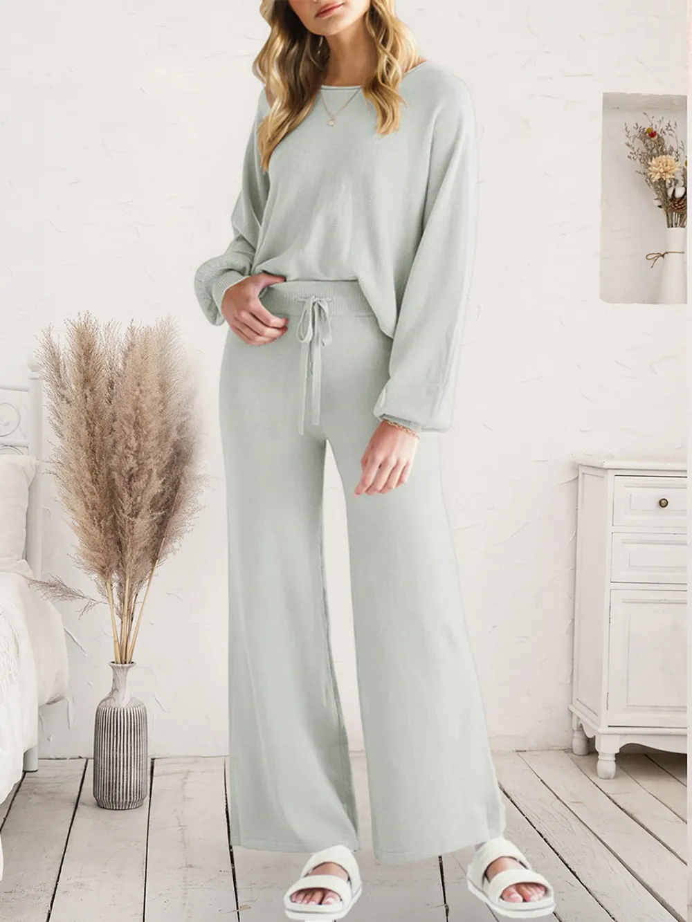 Long Sleeve Lounge Top and Drawstring Pants Set, image 10