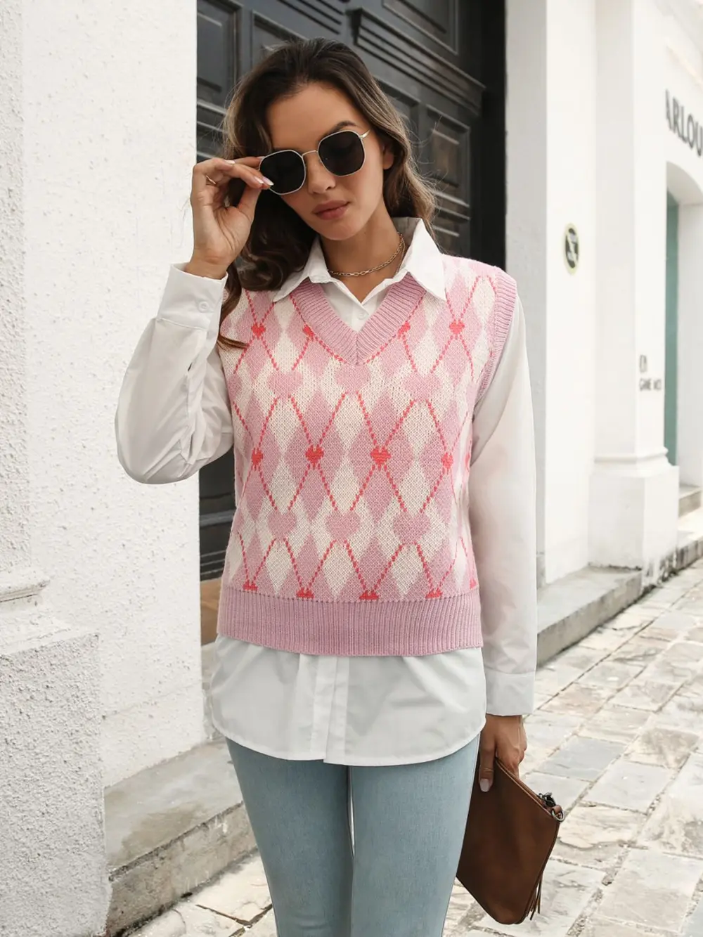 Geometric V-Neck Sweater Vest, image 3
