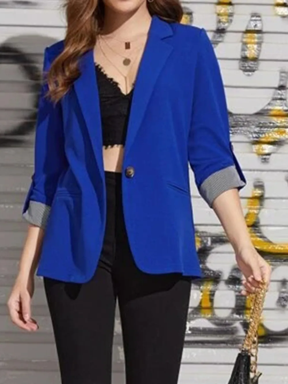Lapel Collar Roll-Tab Sleeve Blazer, image 19