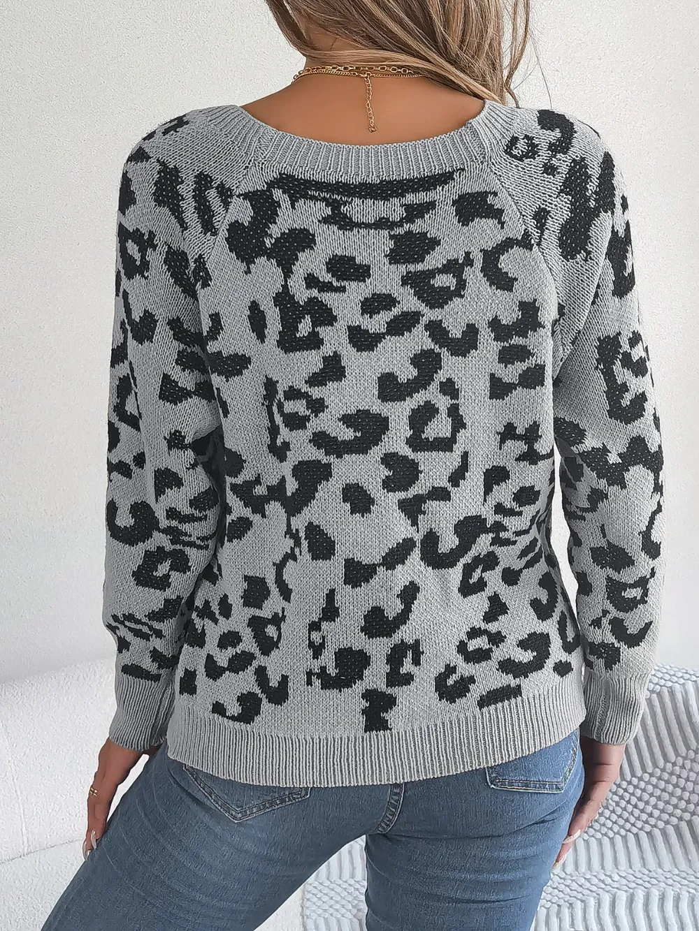 Leopard Buttoned Square Neck Sweater, image 16