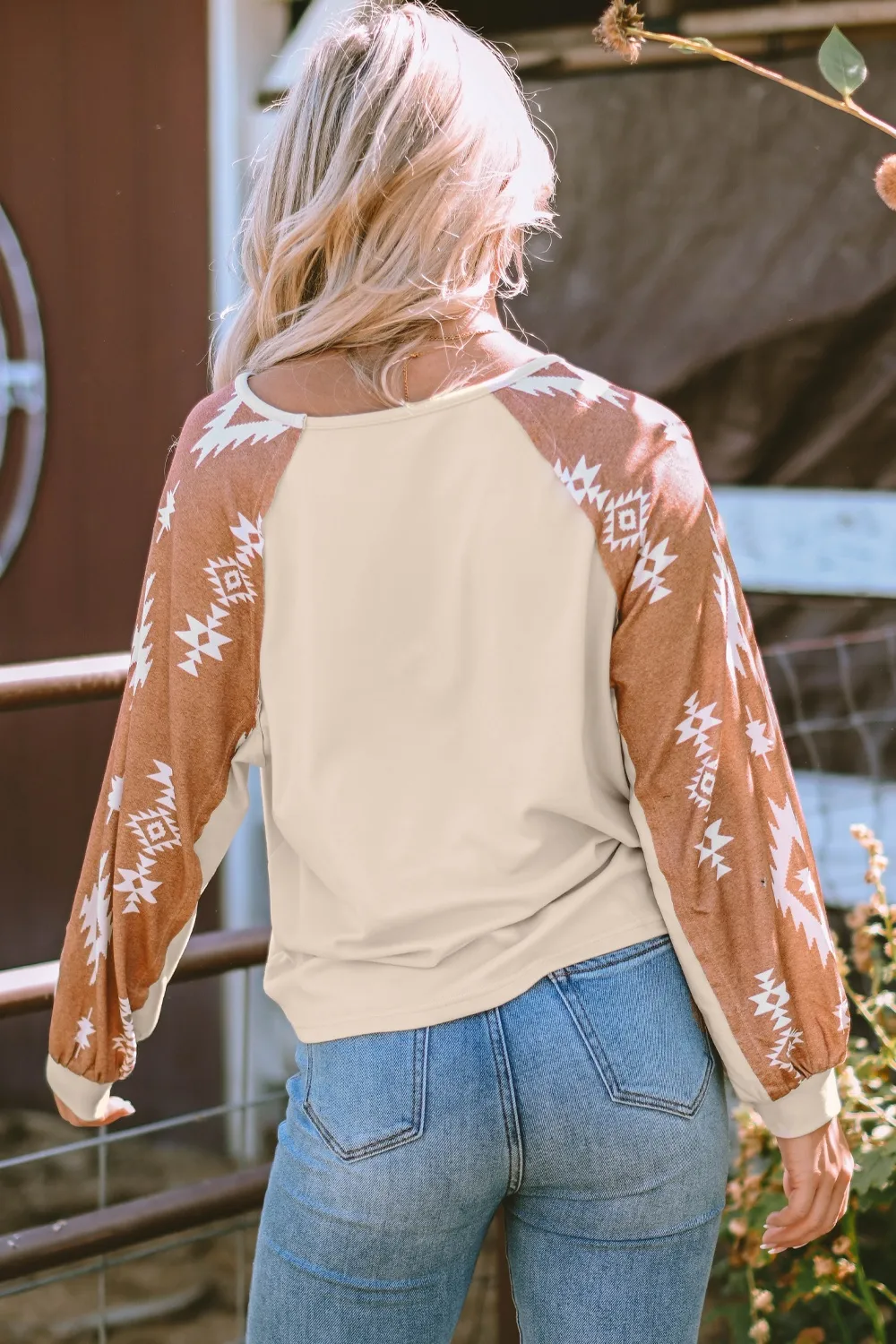 Geometric Round Neck Long Sleeve T-Shirt, image 5