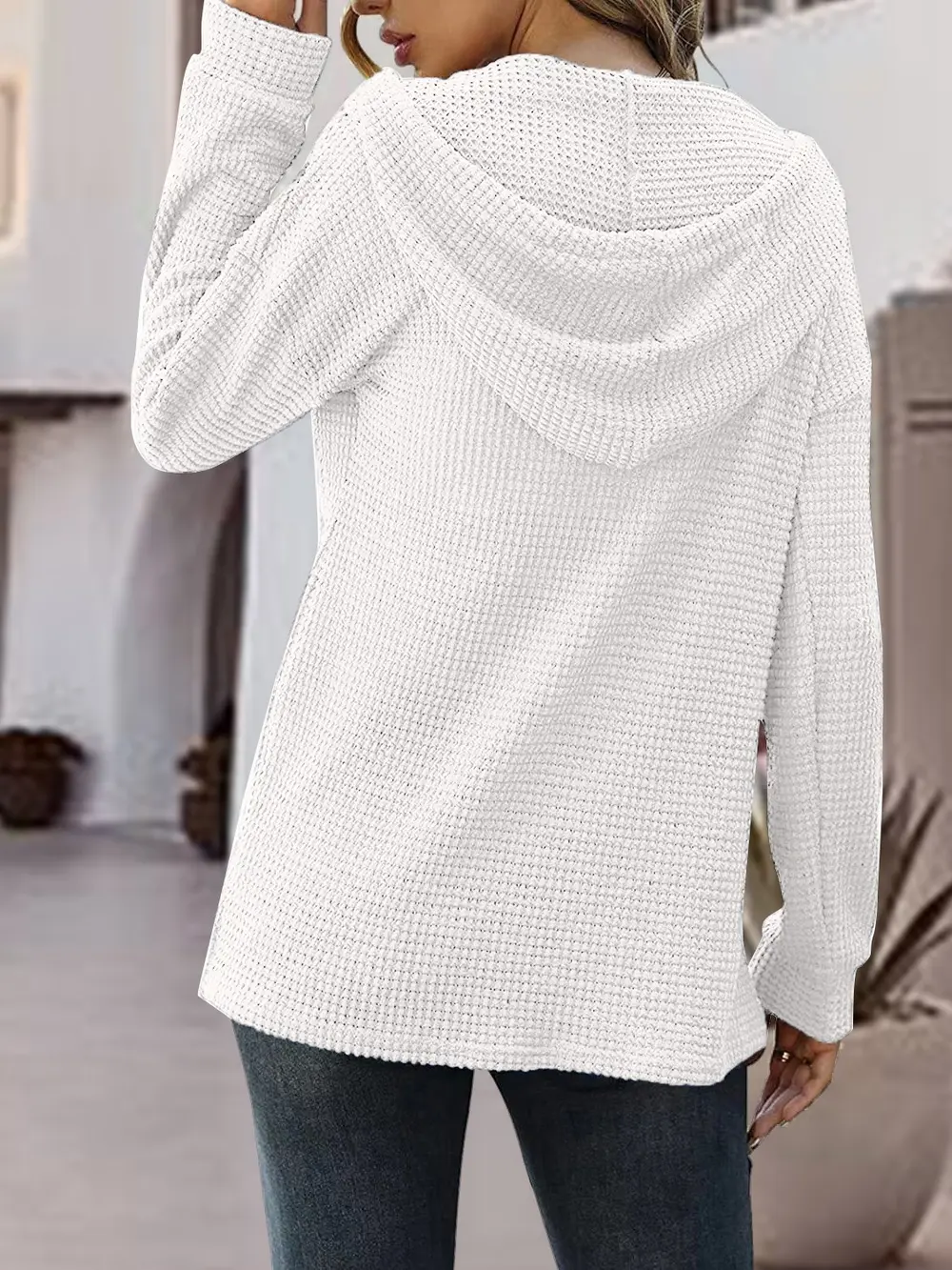 Half Button Up Drawstring Hoodie, image 13
