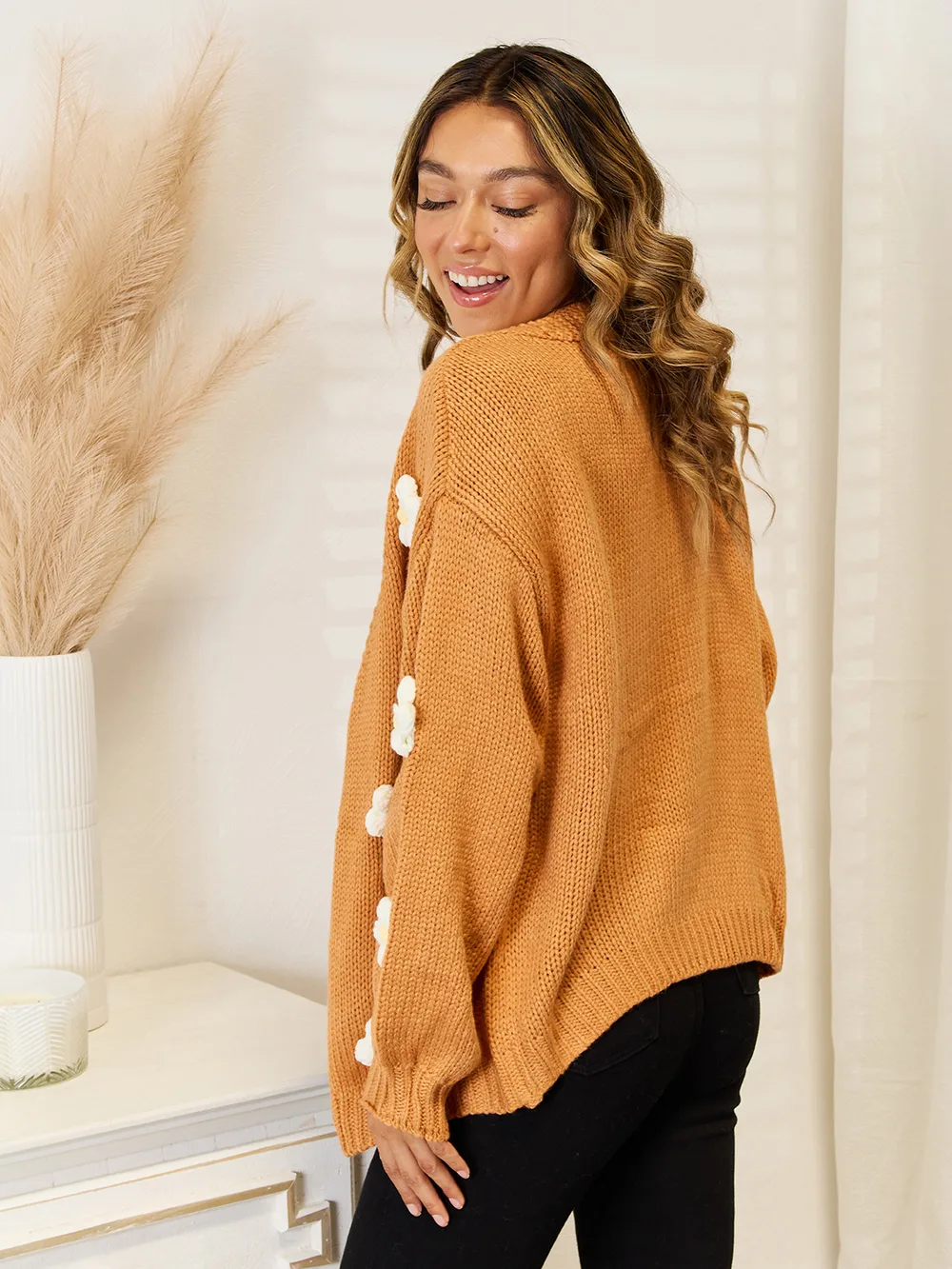 Flower Dropped Shoulder Open Front Cardigan, image 6
