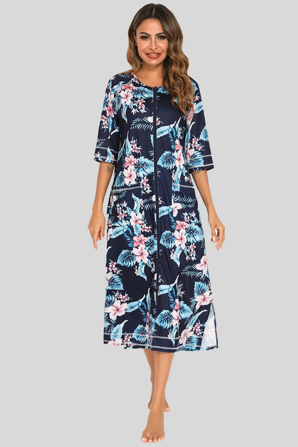 Printed Slit Night Dress with Pockets, image 13