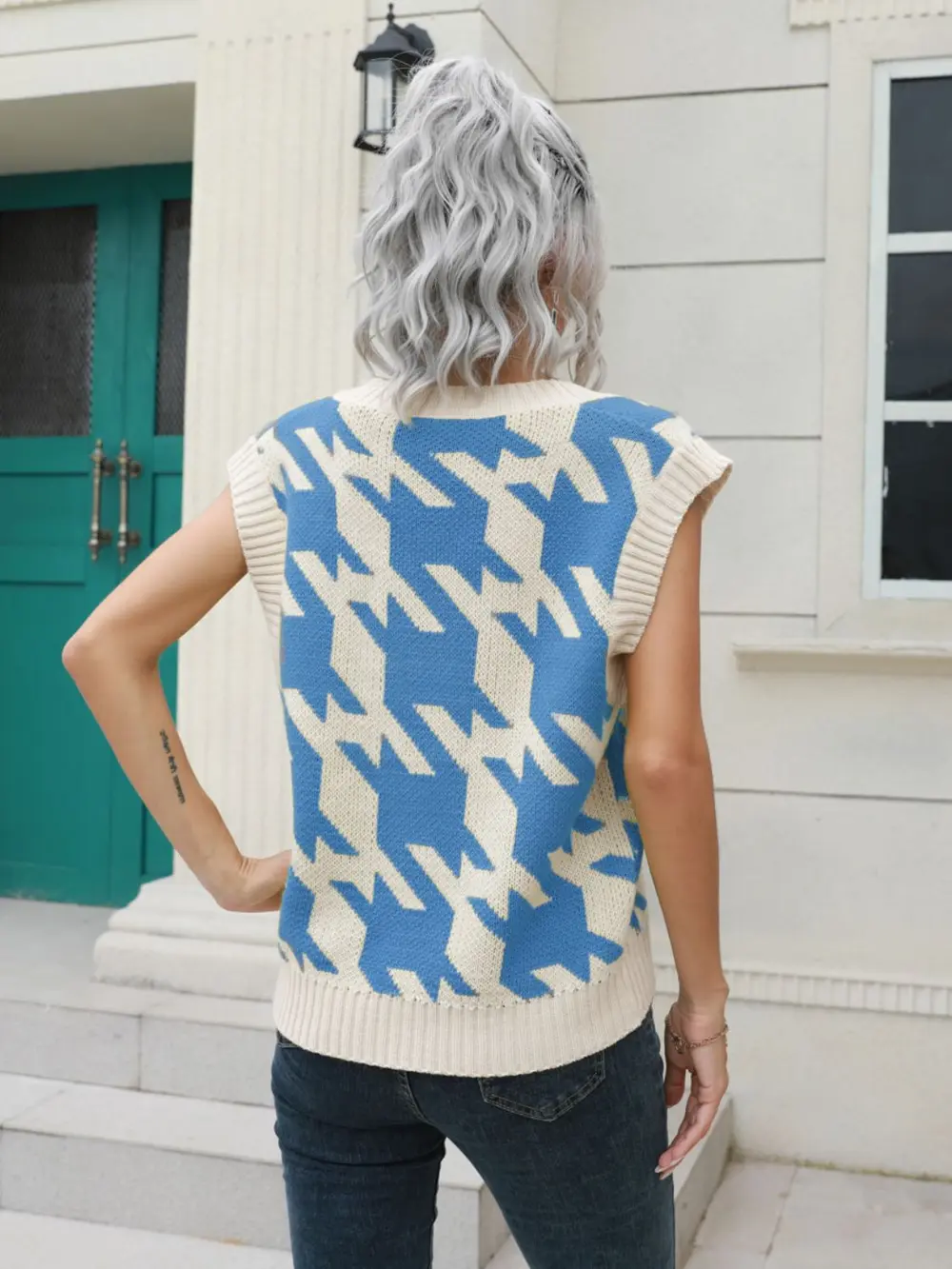 Houndstooth V-Neck Sweater Vest, image 6