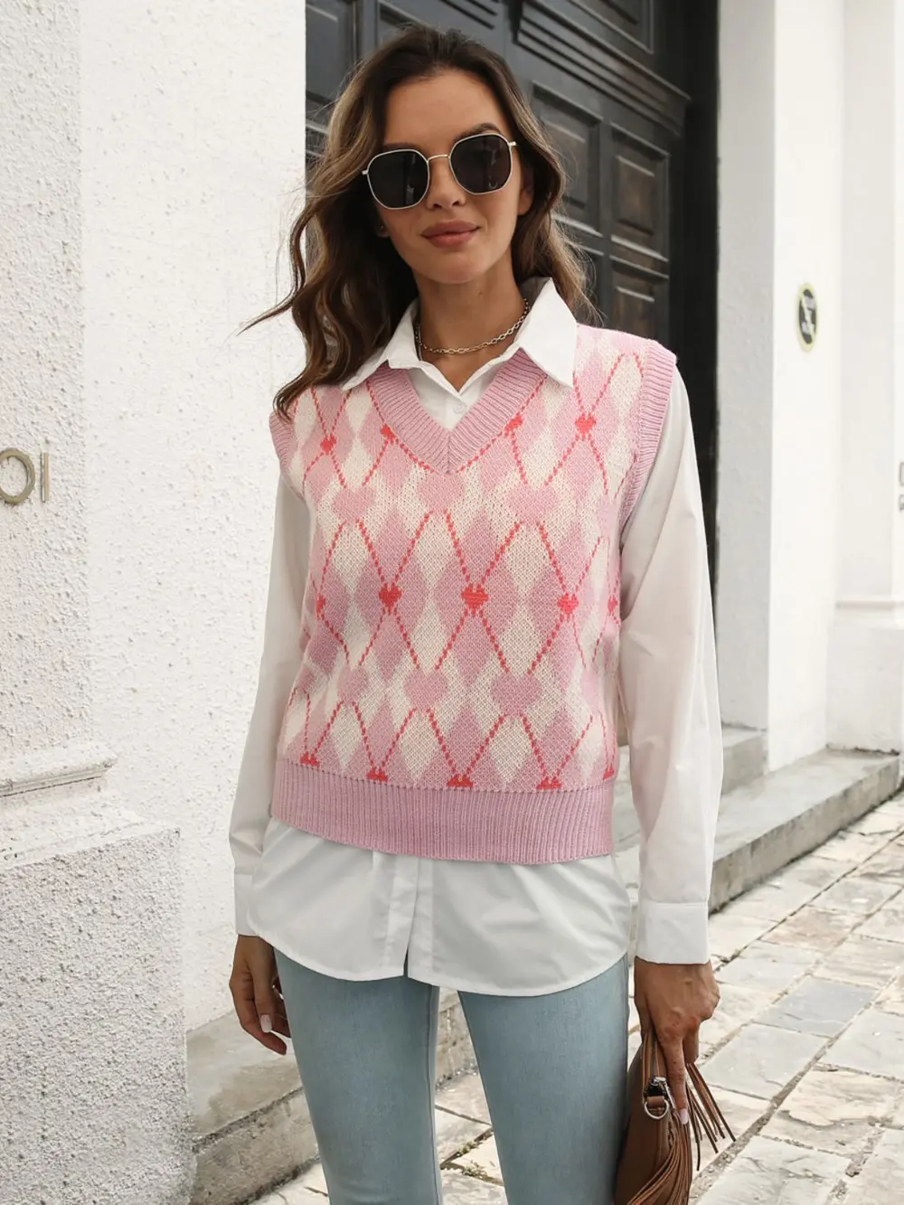 Geometric V-Neck Sweater Vest, image 4
