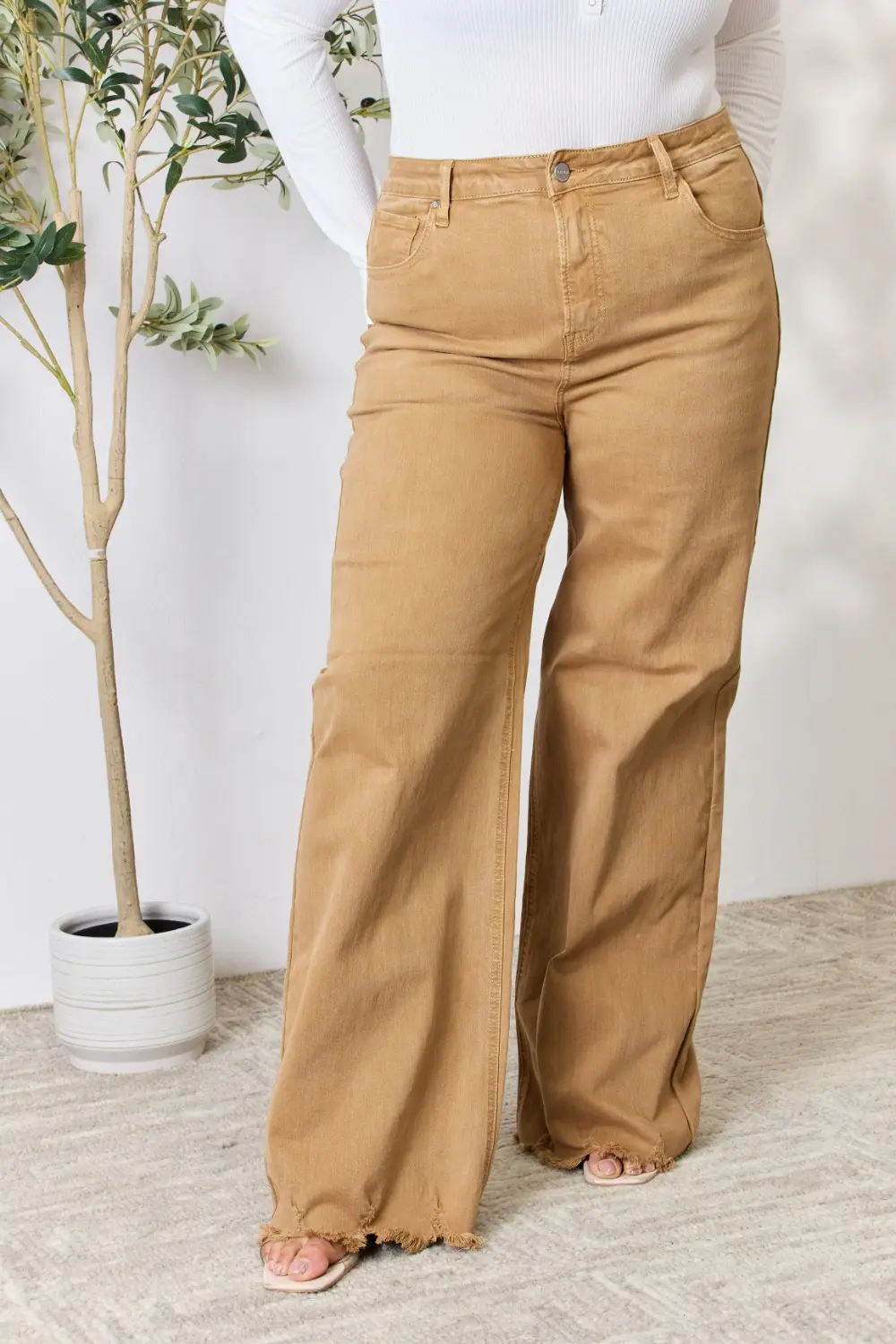 Full Size Fringe Hem Wide Leg Jeans, image 3