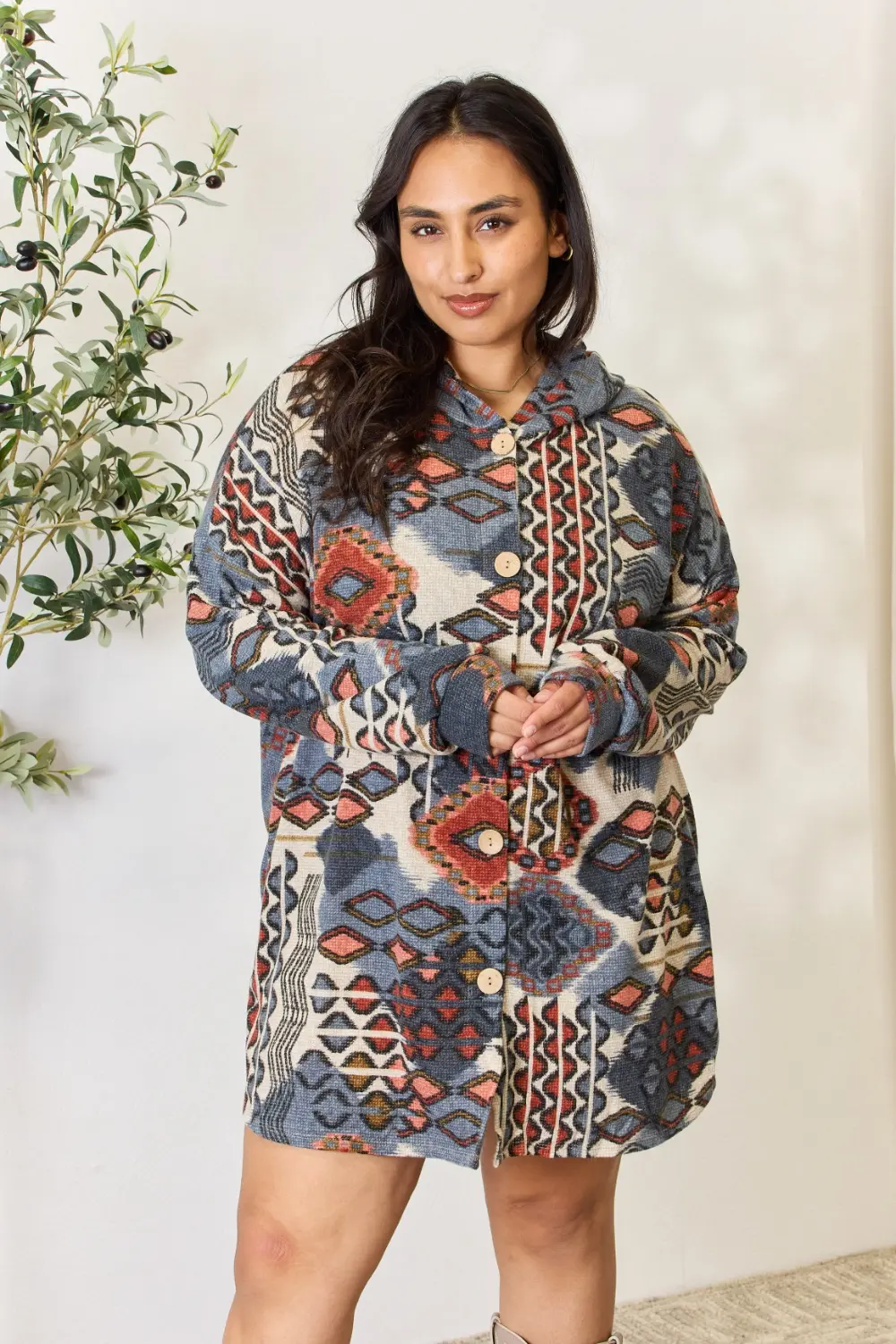 Full Size Printed Button Up Hooded Jacket, image 10
