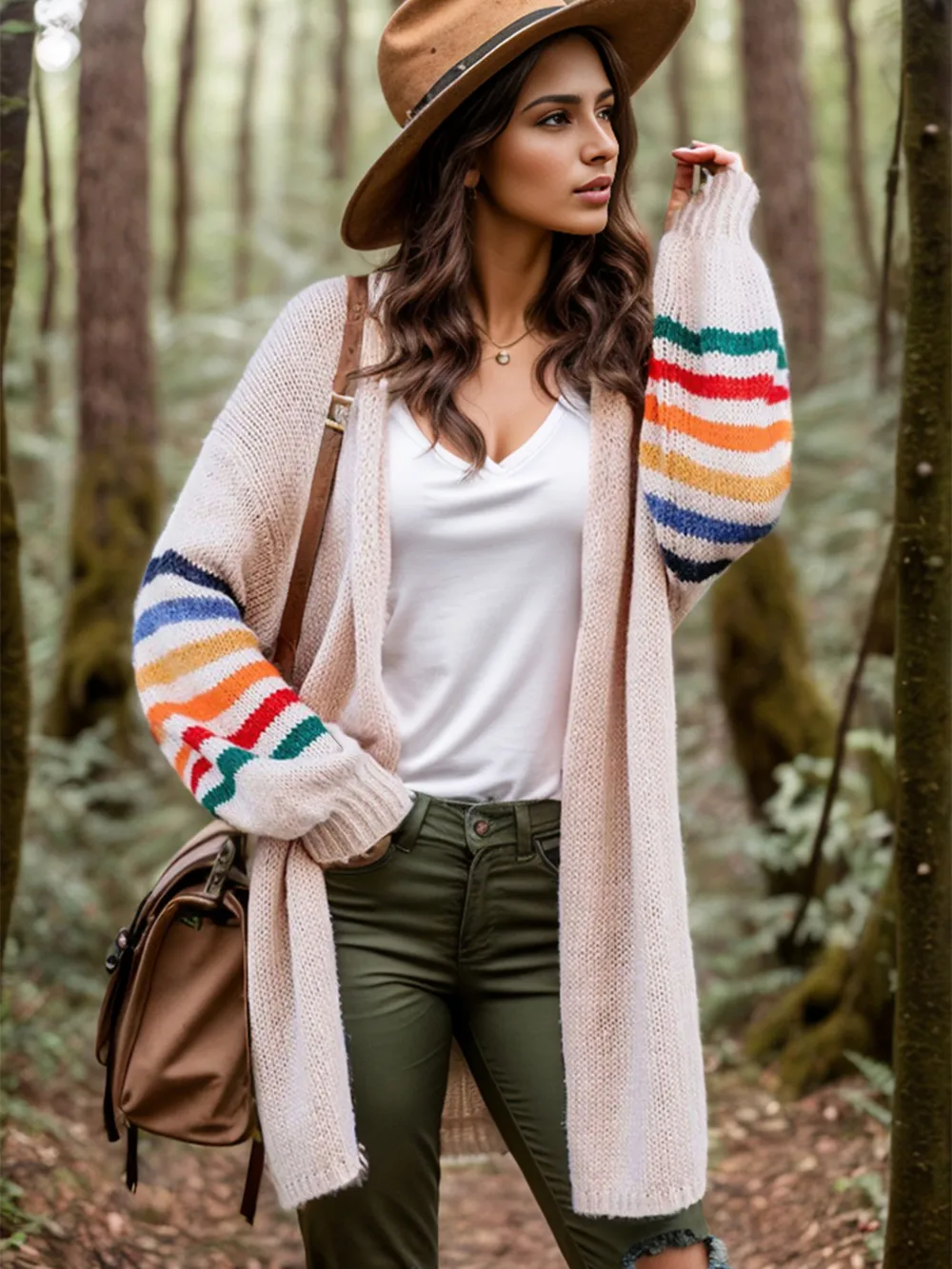 Striped Open Front Long Sleeve Cardigan, image 2