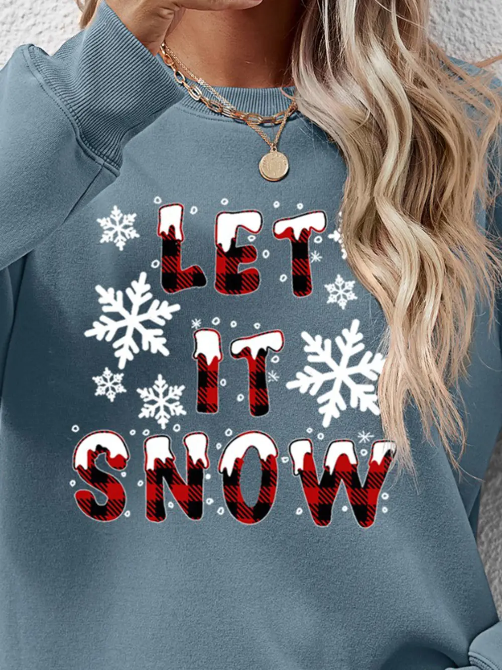 LET IT SNOW Round Neck Long Sleeve Sweatshirt, image 14