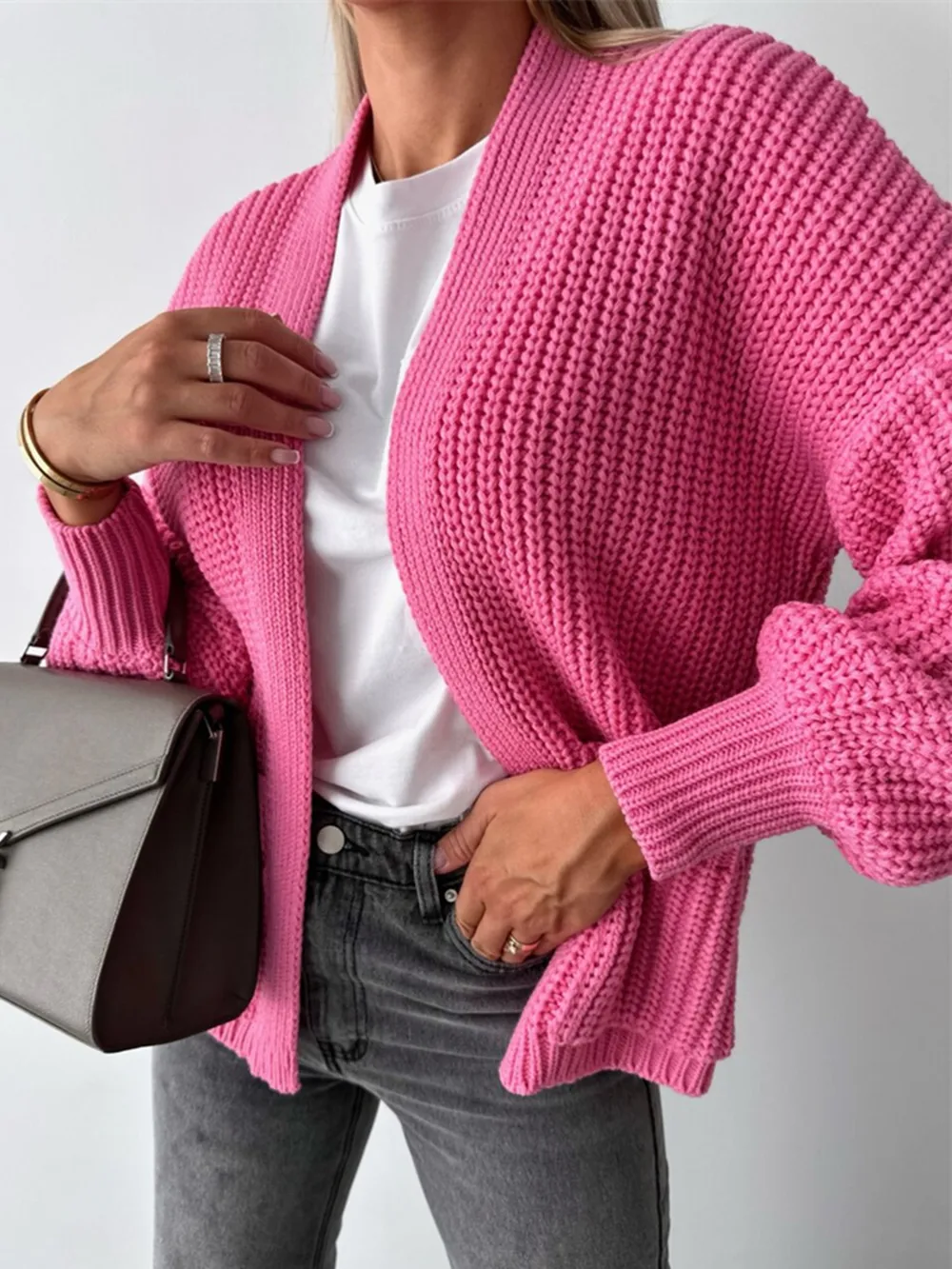 Open Front Dropped Shoulder Cardigan, image 9