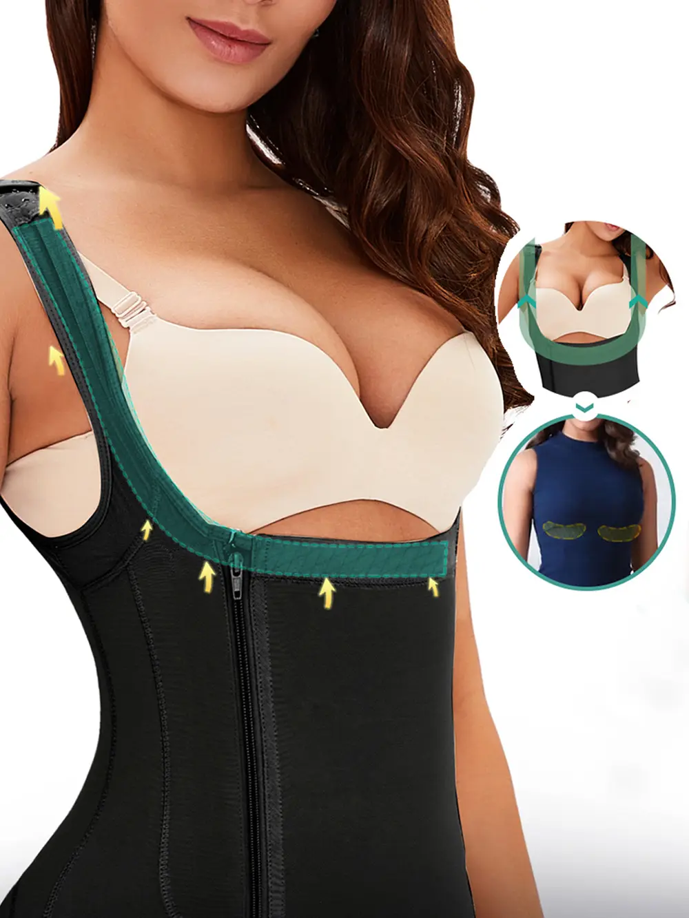 Full Size Side Zip Up Wide Strap Shapewear, image 4