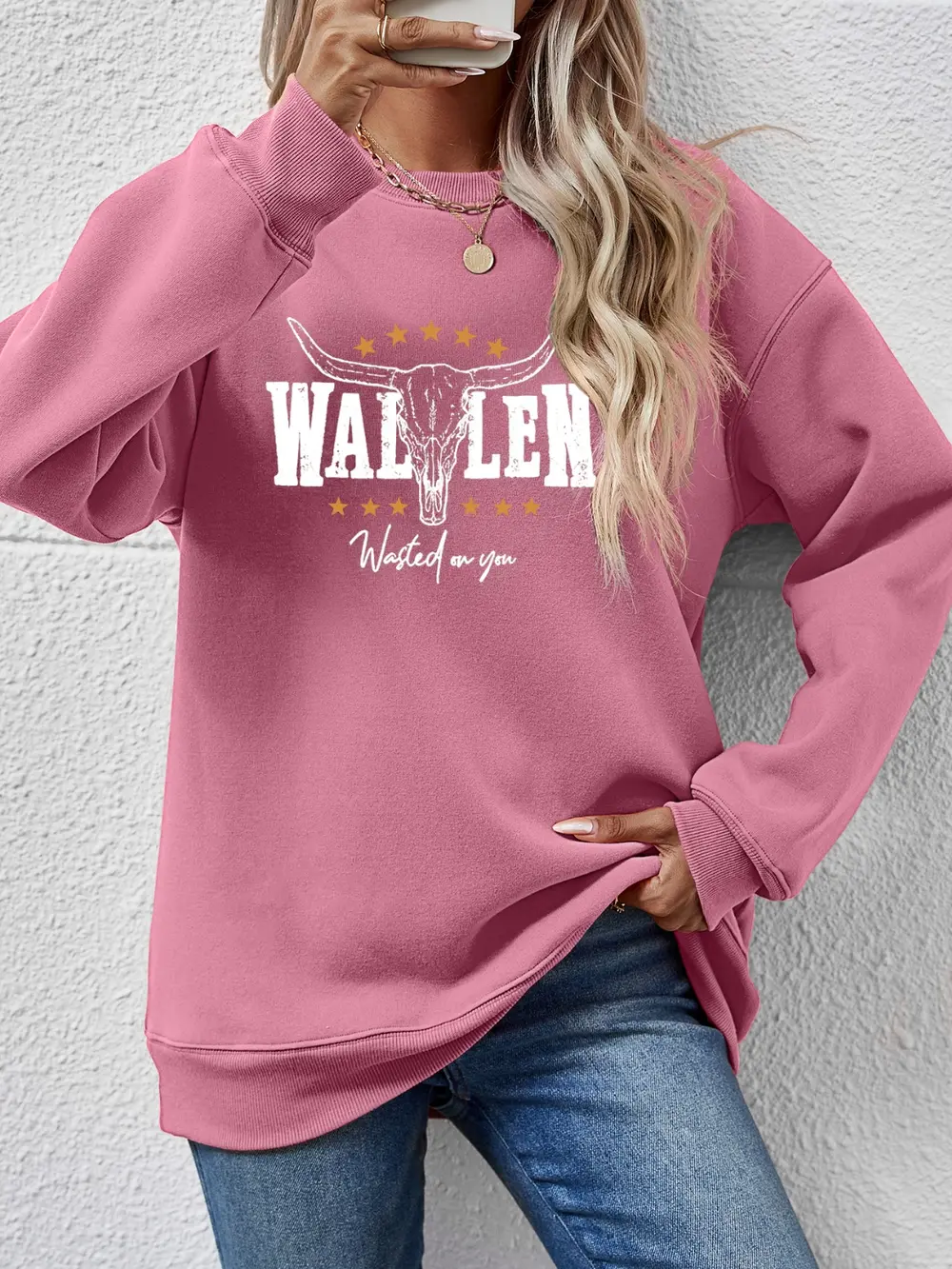Graphic Round Neck Dropped Shoulder Sweatshirt, image 8