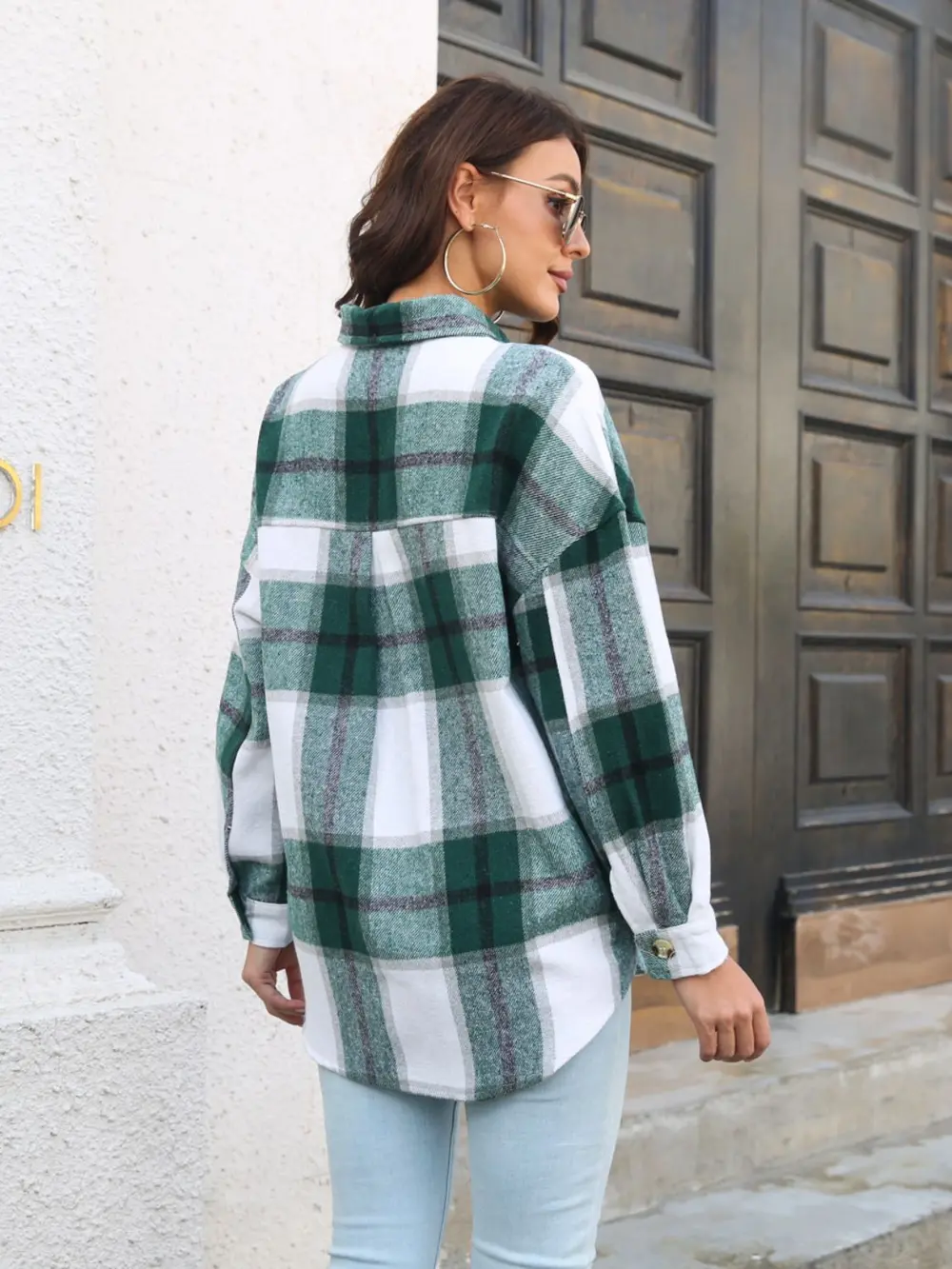 Plaid Button Up Collared Neck Long Sleeve Shirt, image 2