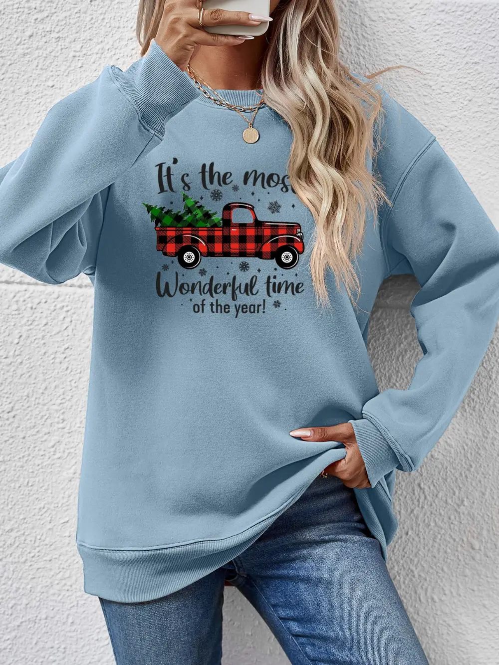 Graphic Round Neck Long Sleeve Sweatshirt, image 19