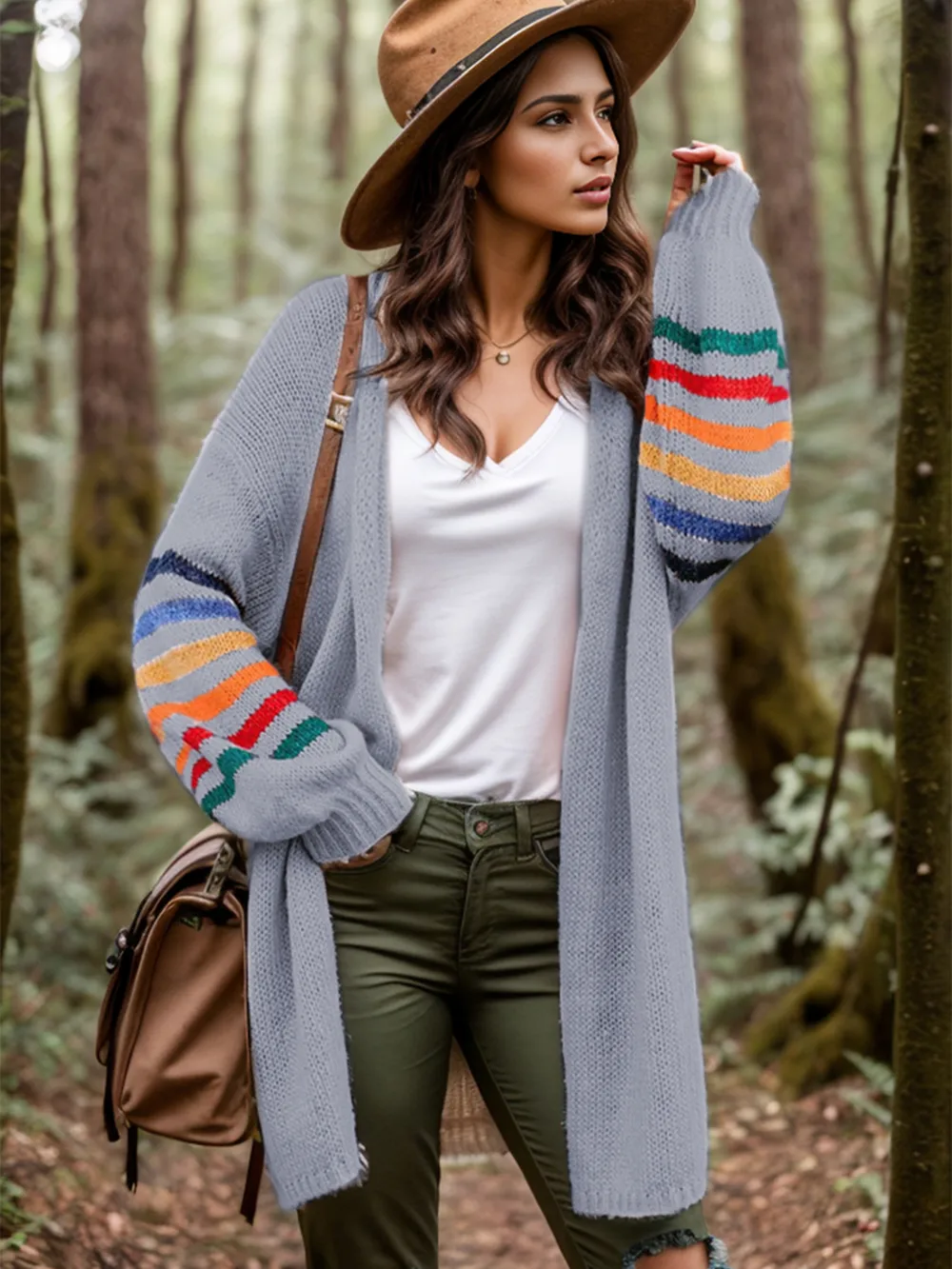 Striped Open Front Long Sleeve Cardigan, image 7