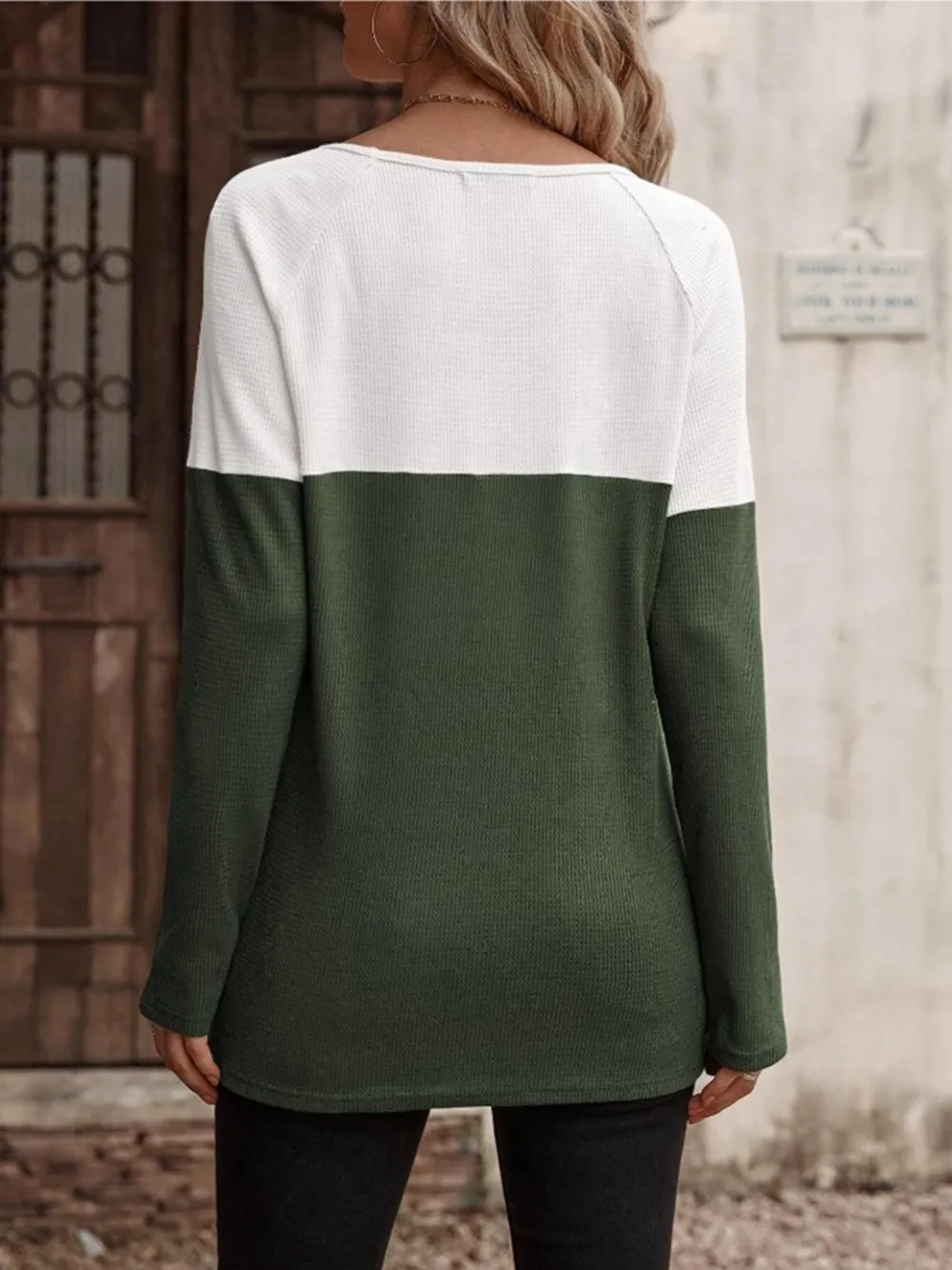 Contrast Round Neck Long Sleeve T-Shirt, image 3