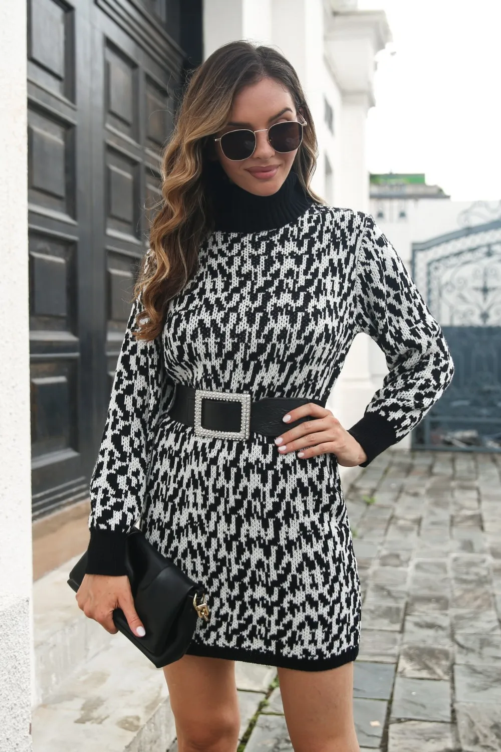 Heathered Turtleneck Mini Sweater Dress, image 4