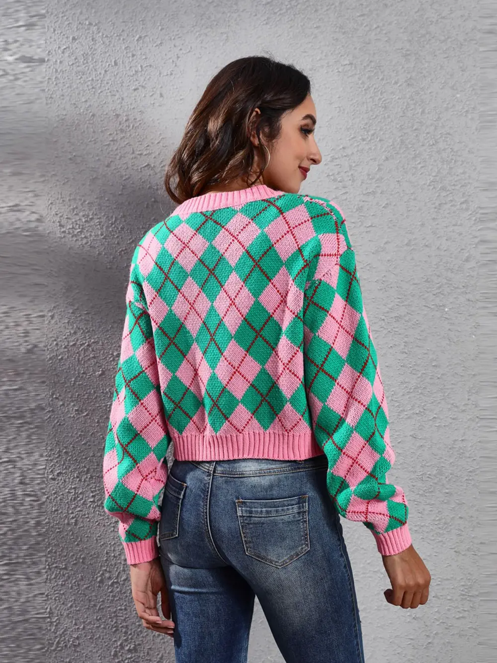 Geometric Button Up Long Sleeve Cardigan, image 9