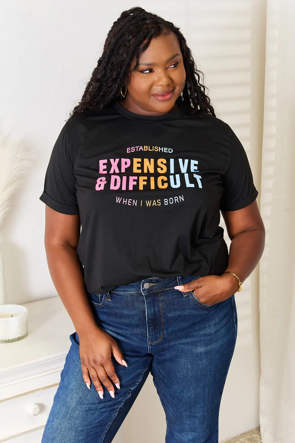 Slogan Graphic Cuffed Sleeve T-Shirt, image 7