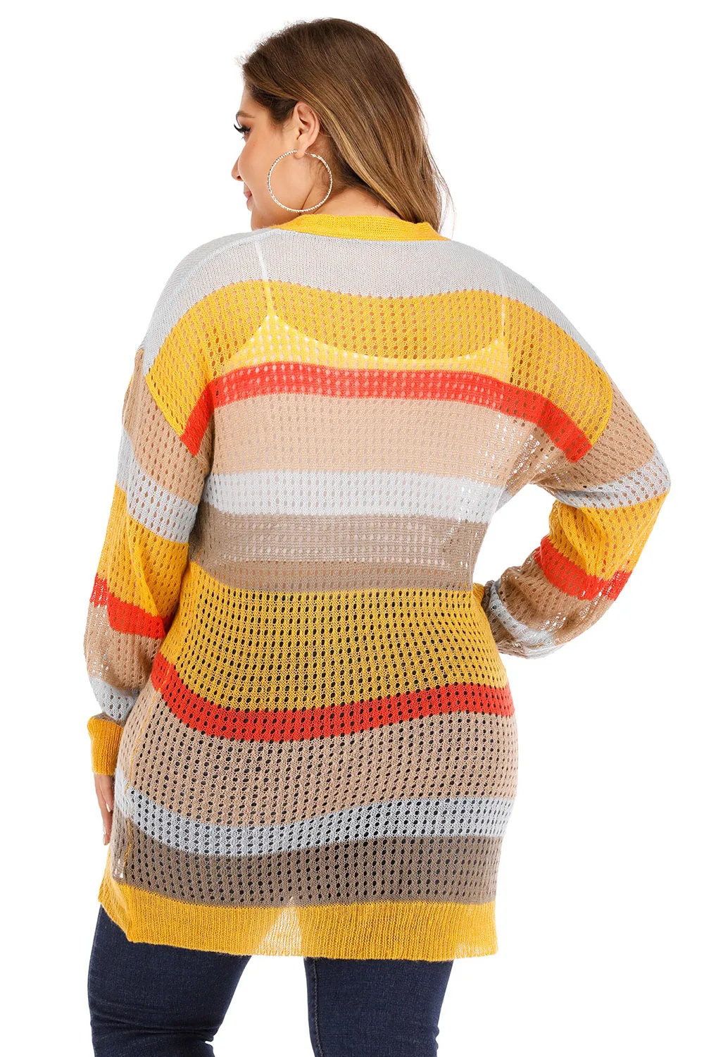 Plus Openwork Color Block Button Up Cardigan, image 2