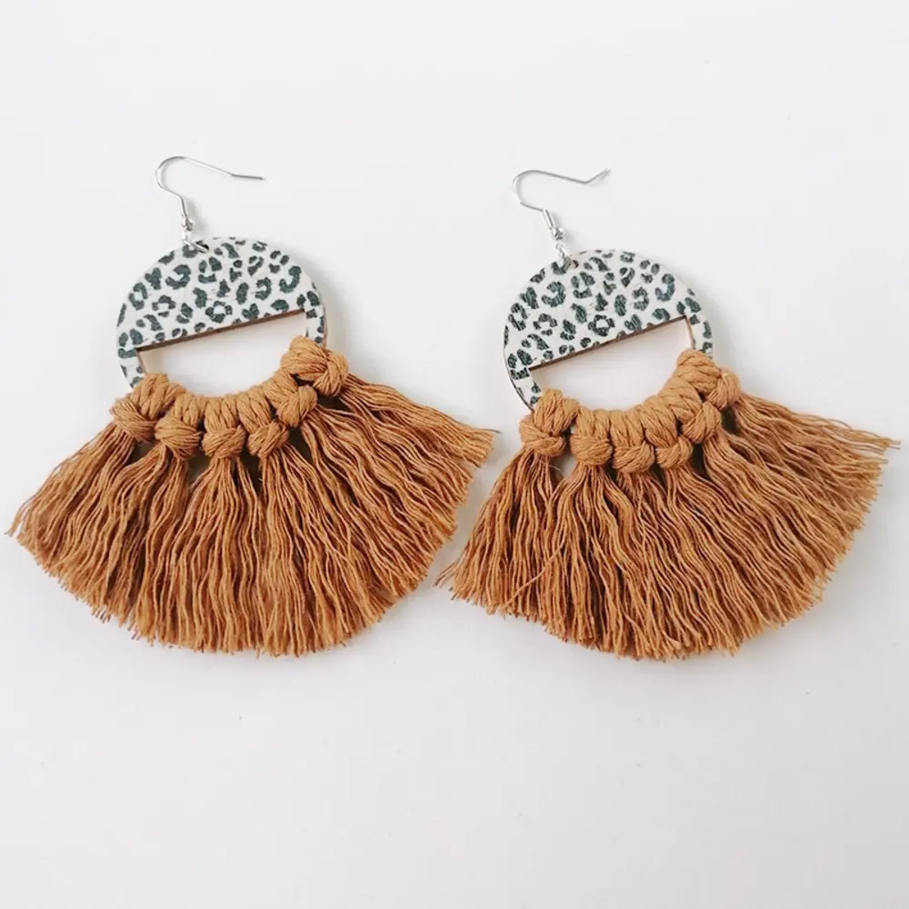 Tassel Detail Leopard Drop Earrings, image 5