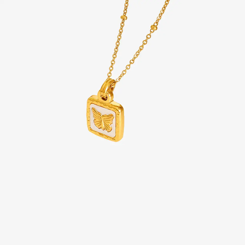 Butterfly Square Titanium Steel Pendant Necklace, image 2