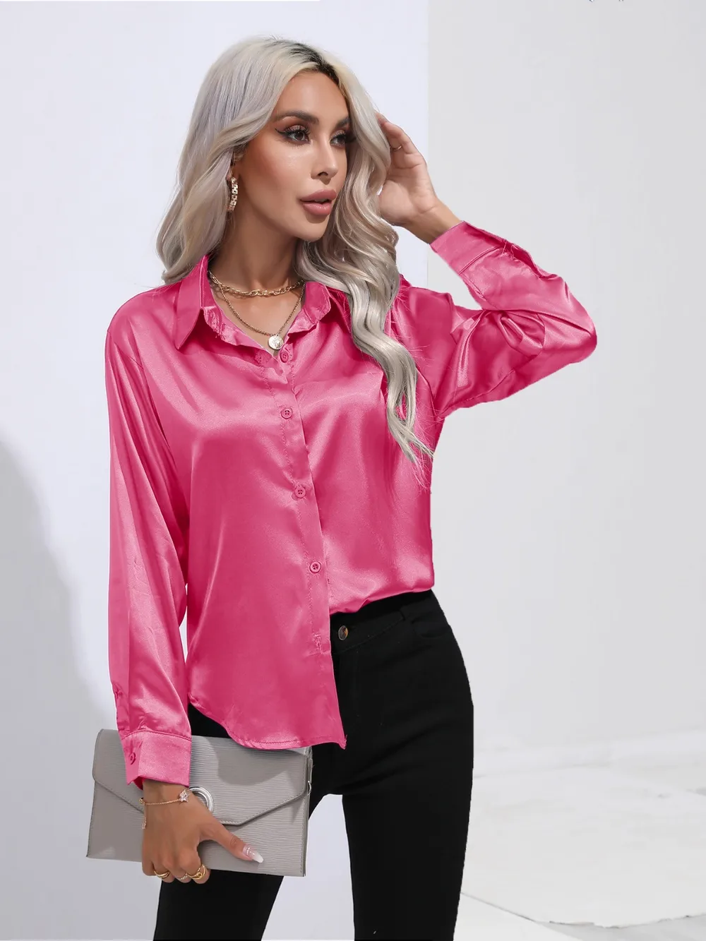 Collared Neck Buttoned Long Sleeve Shirt, image 11