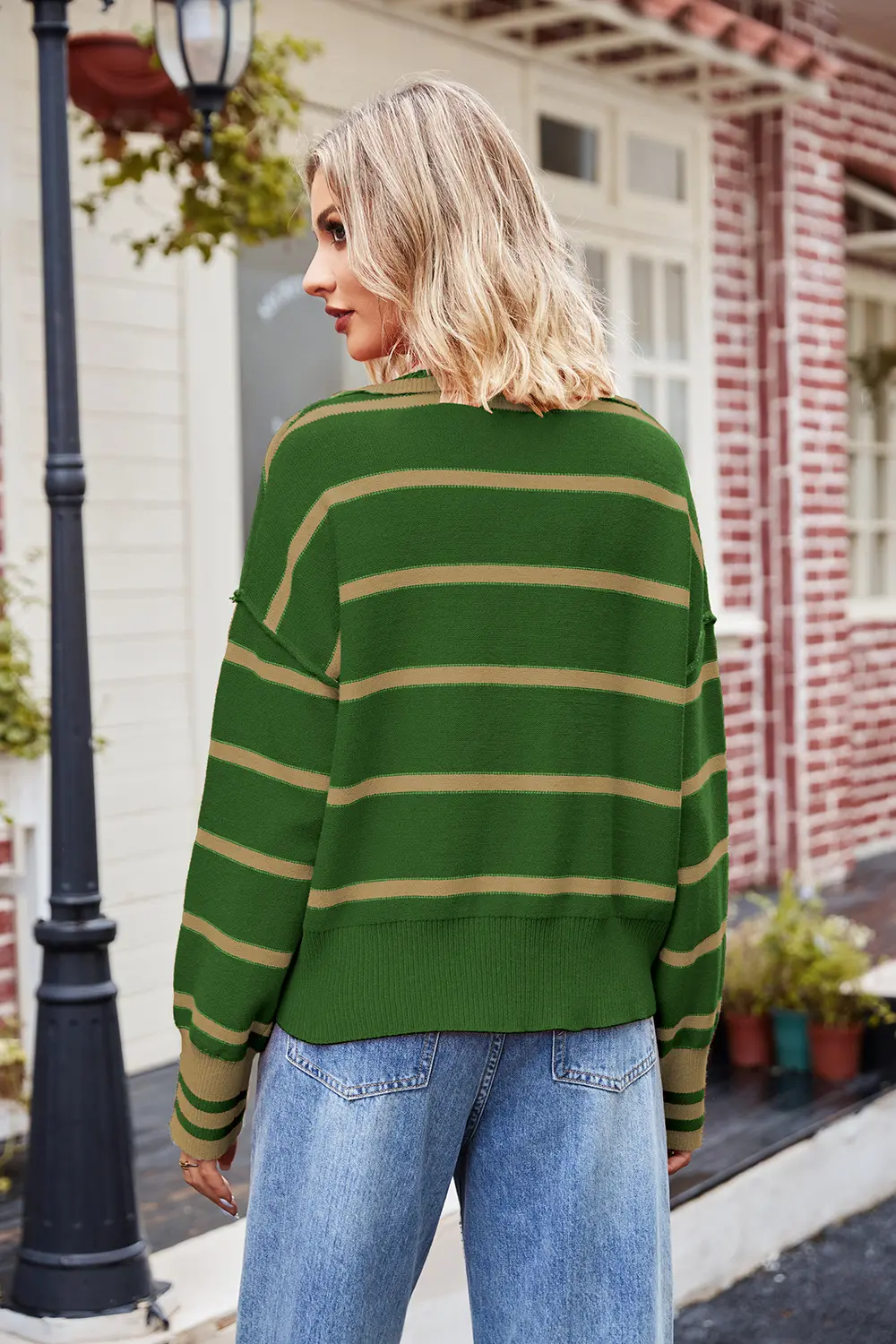 Striped Johnny Collar Sweater, image 12